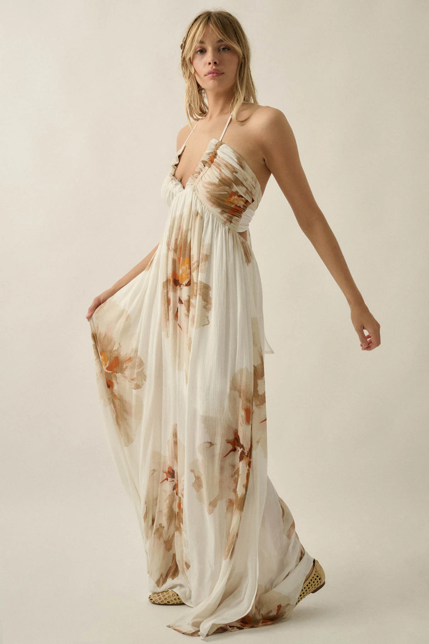 Dreams Abloom Floral Crepe Tie-Back Halter Maxi Dress - Image 6