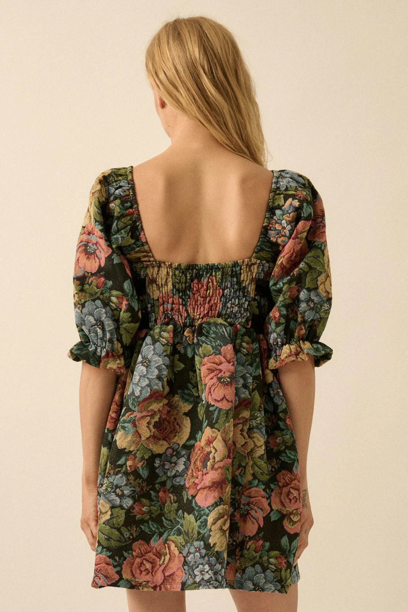 Dreamy Damask Floral Tapestry Babydoll Mini Dress - Image 2