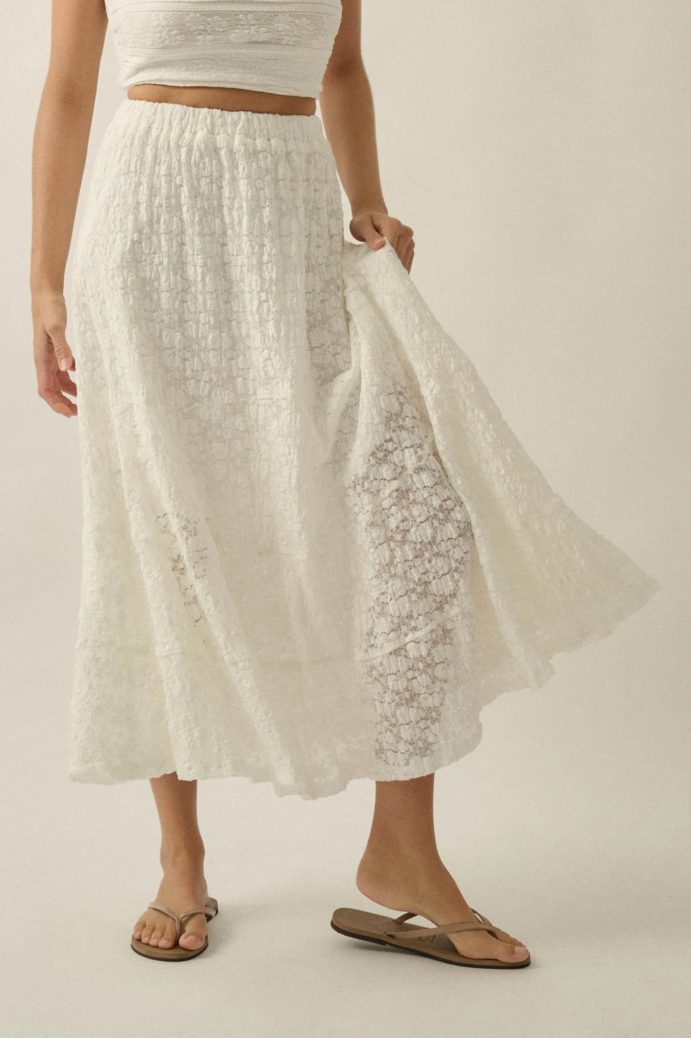 Dreamy Day Floral Lace Asymmetrical Midi Skirt - Image 10