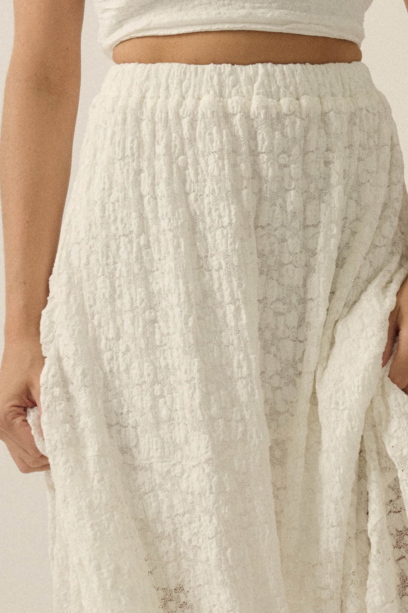 Dreamy Day Floral Lace Asymmetrical Midi Skirt - Image 12