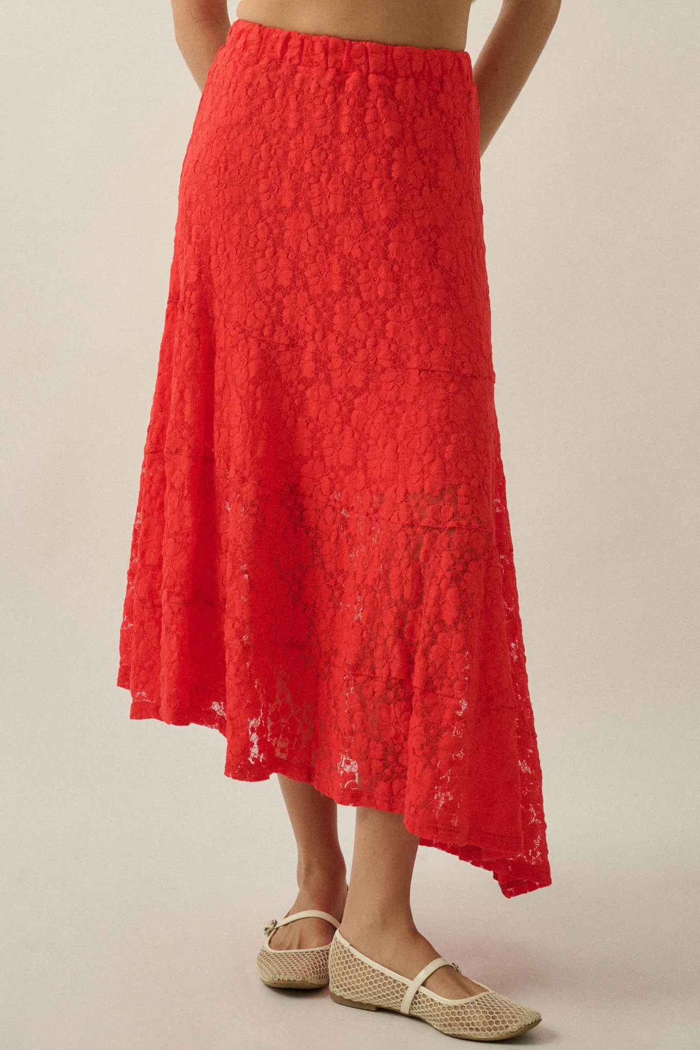 Dreamy Day Floral Lace Asymmetrical Midi Skirt - Image 2