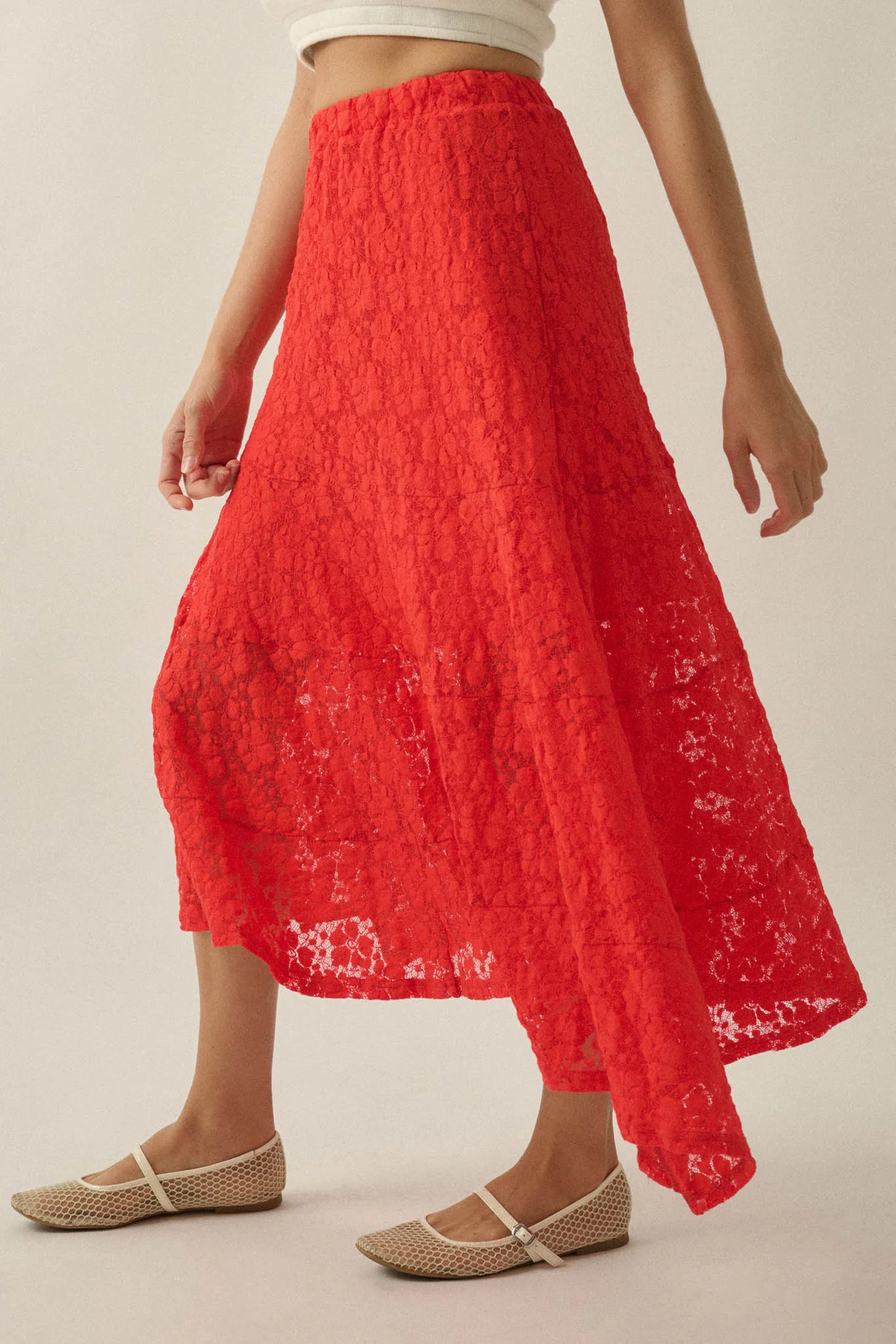 Dreamy Day Floral Lace Asymmetrical Midi Skirt - Image 5