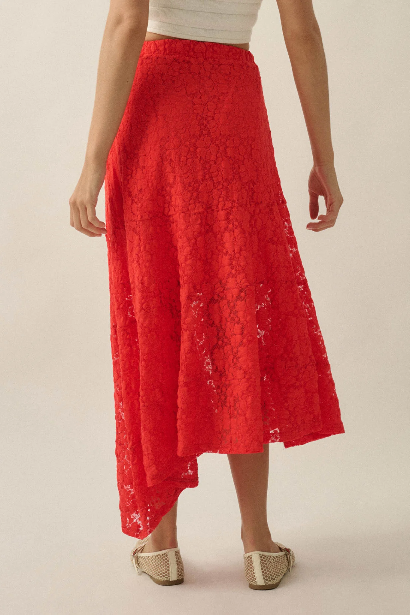 Dreamy Day Floral Lace Asymmetrical Midi Skirt - Image 6