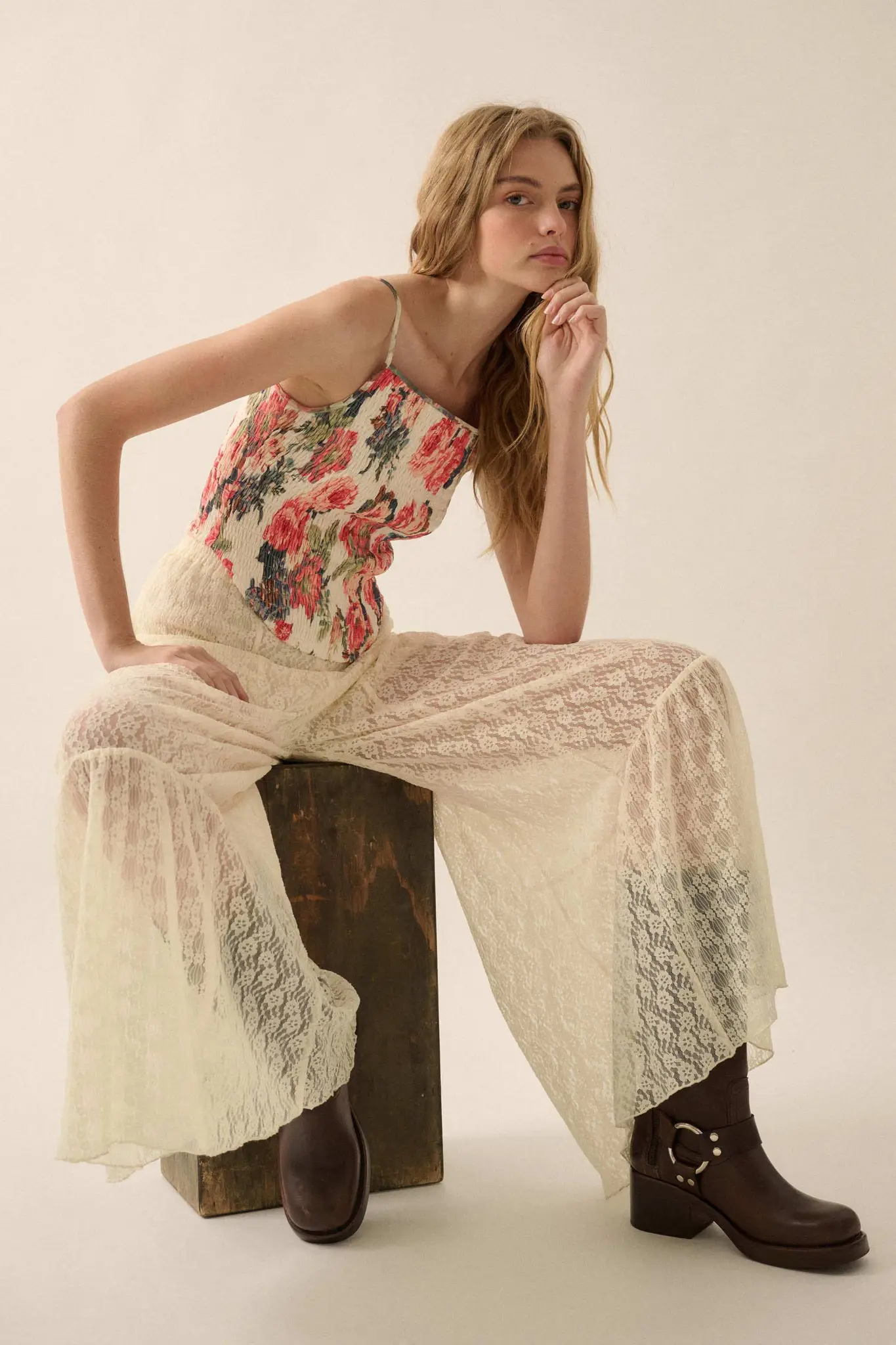 Dreamy Delight Floral Lace Ruffled Wide Leg Pants - Image 7