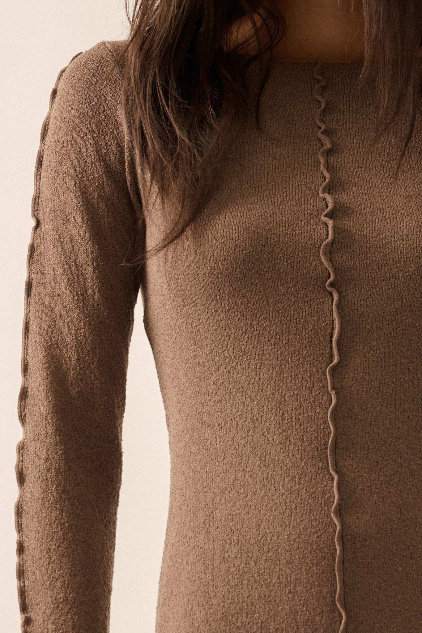 Earth Mother Textured Knit Exposed-Seam Midi Dress - Image 13