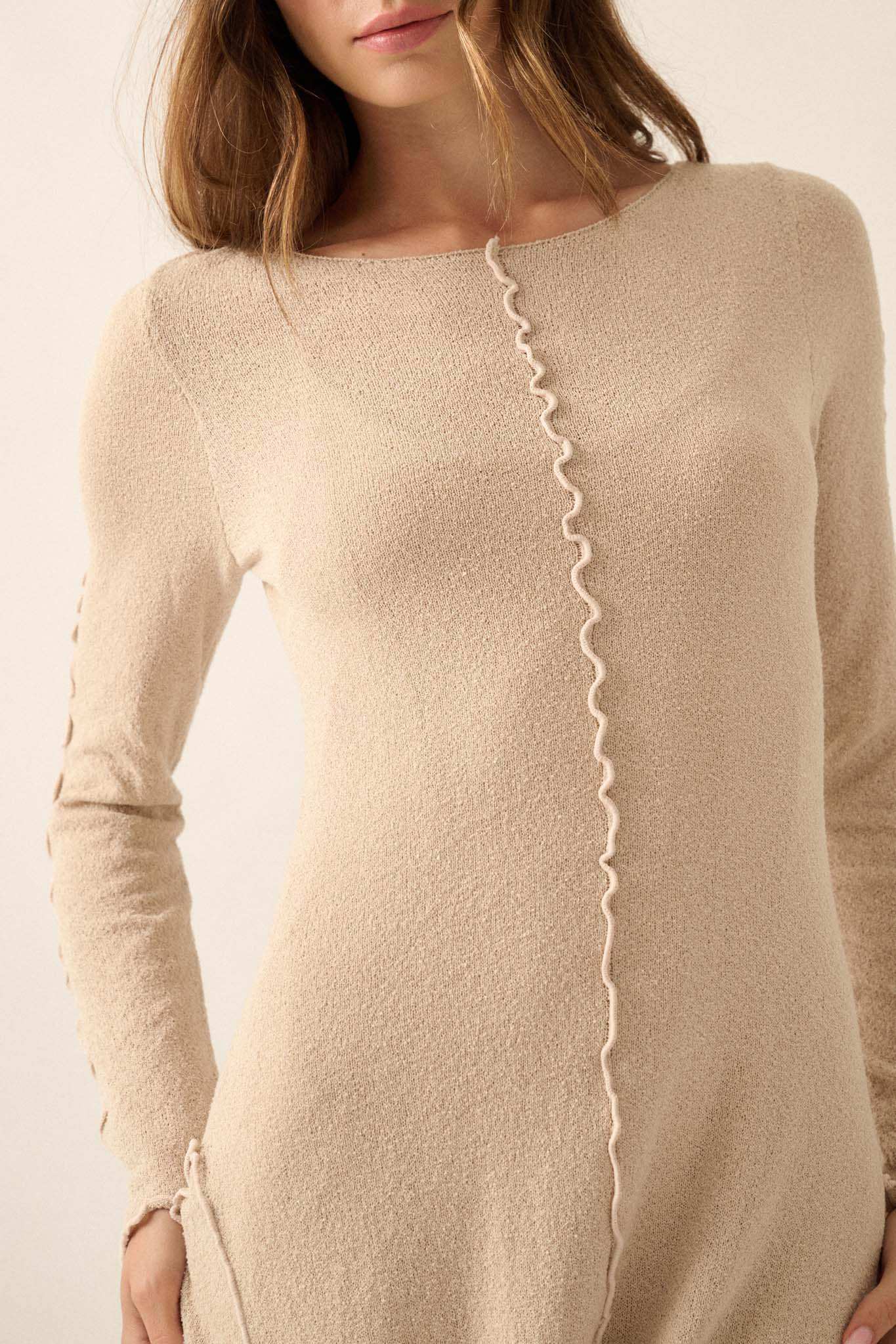Earth Mother Textured Knit Exposed-Seam Midi Dress - Image 7