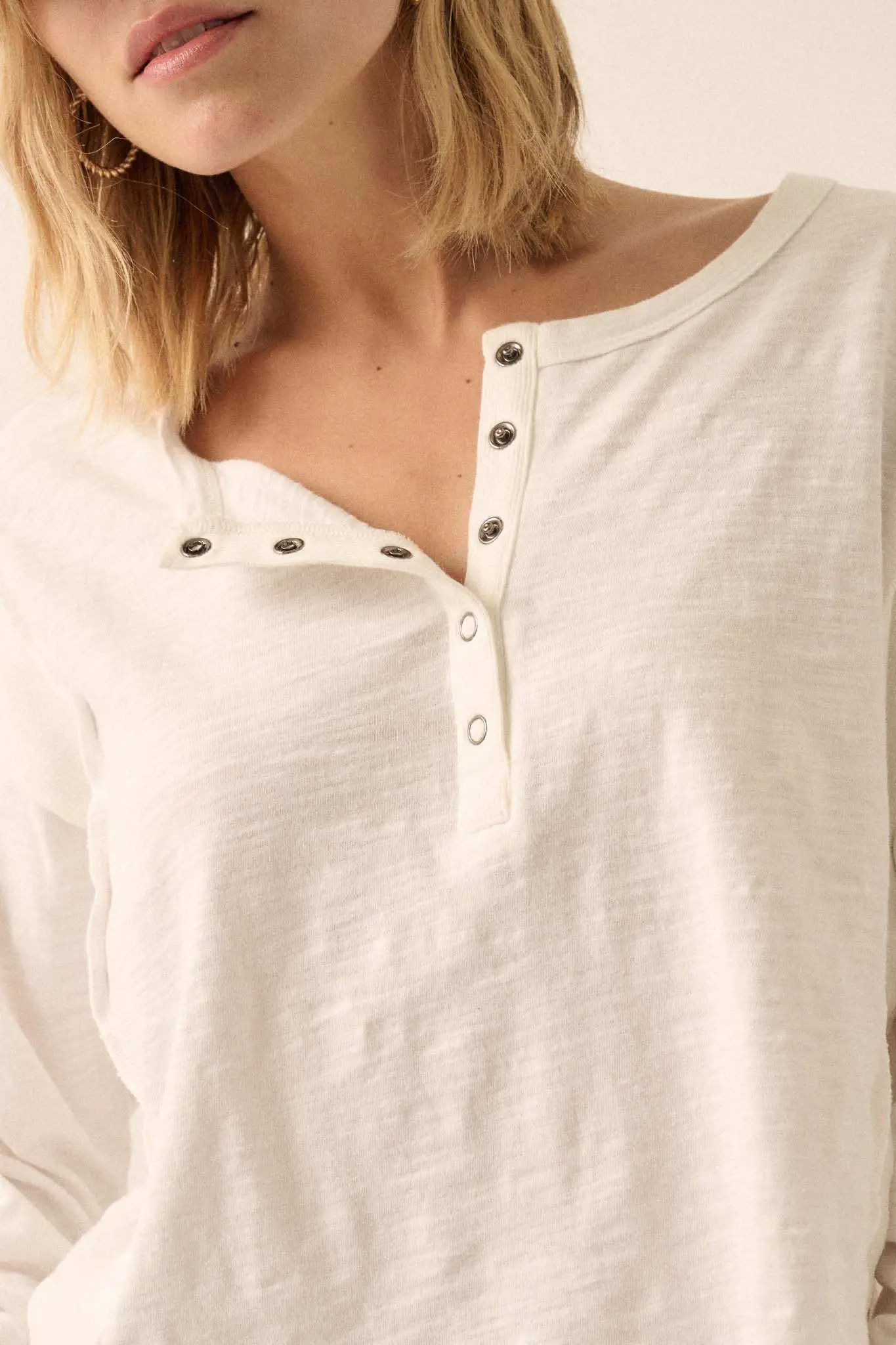 Easy Fit Cotton Slub and Rib-Knit Henley Top - Image 7