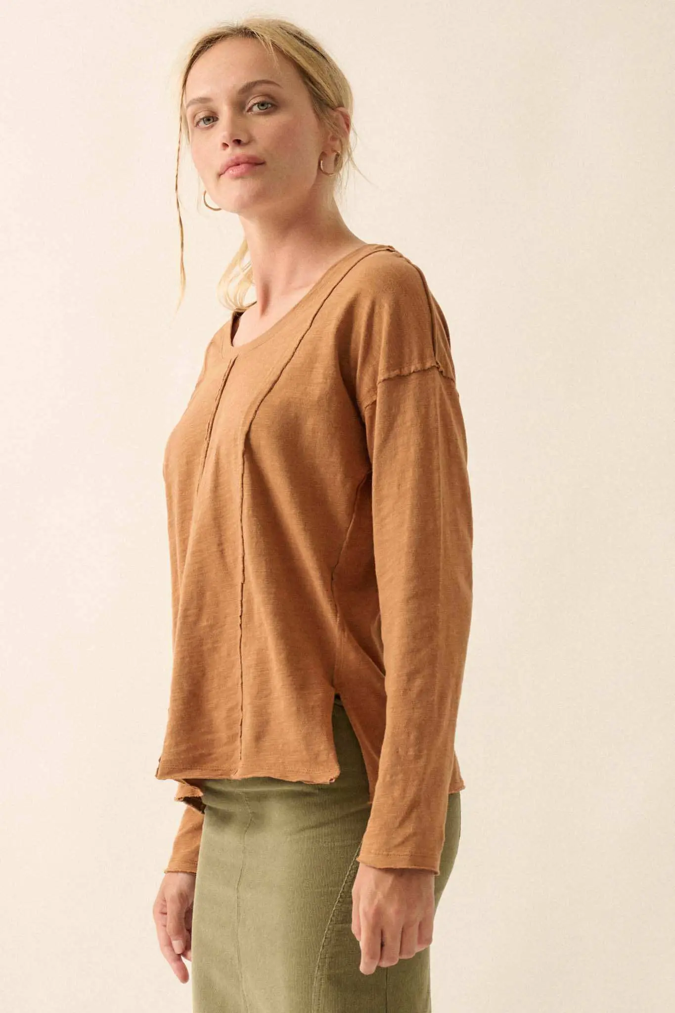 Easy Fit Cotton Slub Exposed-Seam Long-Sleeve Tee - Image 14