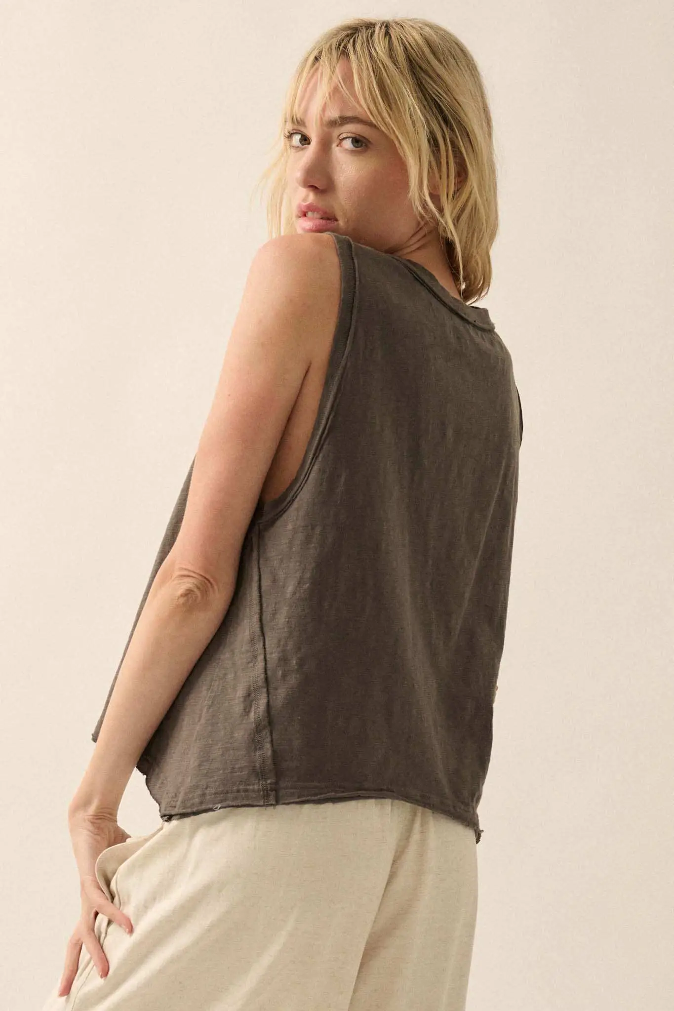 Easy Fit Cotton Slub Half-Button Henley Tank Top - Image 11