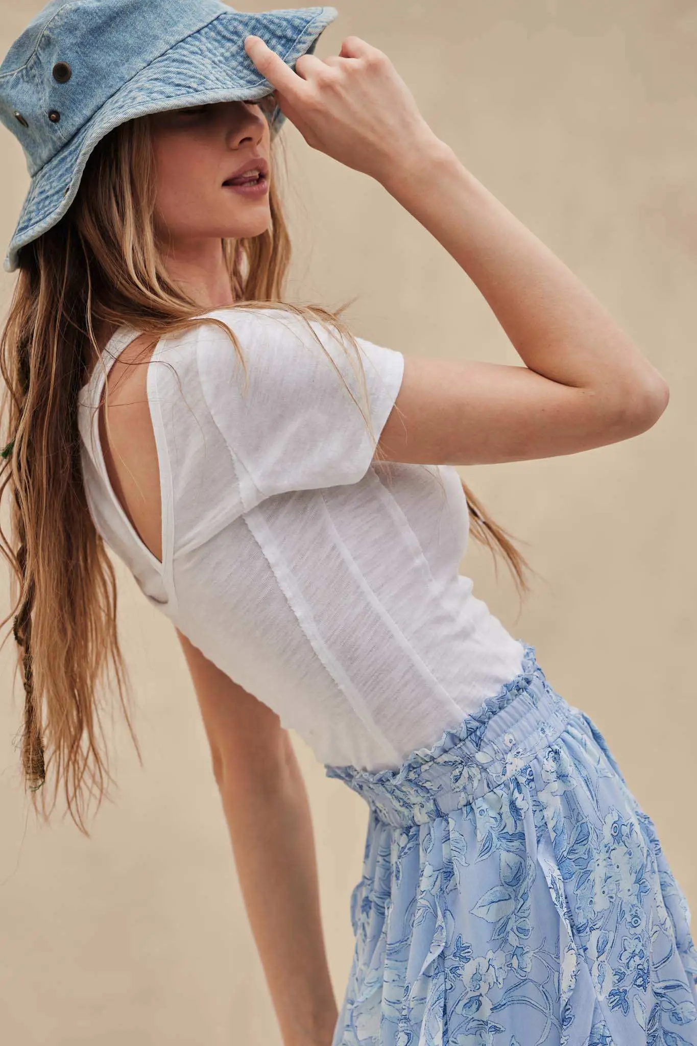 Easy Fit Exposed-Seam Cotton Slub Layered Tee - Image 5