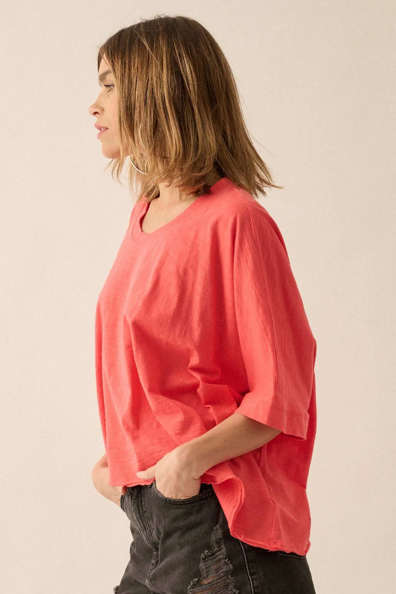 Easy Fit Vintage-Wash Cotton Oversized Boxy Tee - Image 3