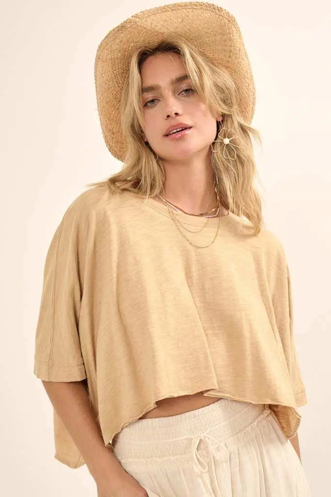 Easy Fit Vintage-Wash Cotton Oversized Boxy Tee - Image 31