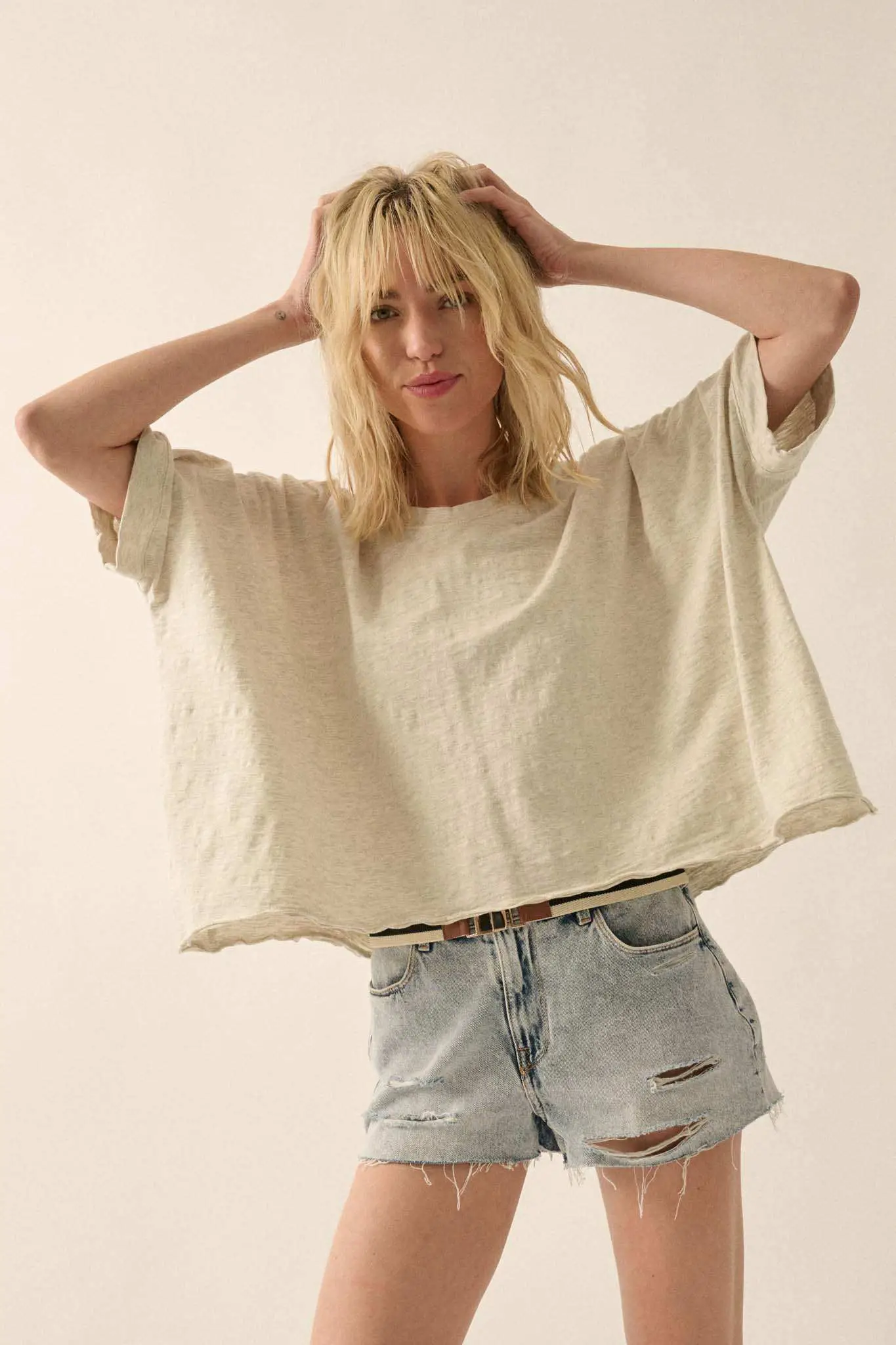 Easy Fit Vintage-Wash Cotton Oversized Boxy Tee - Image 7