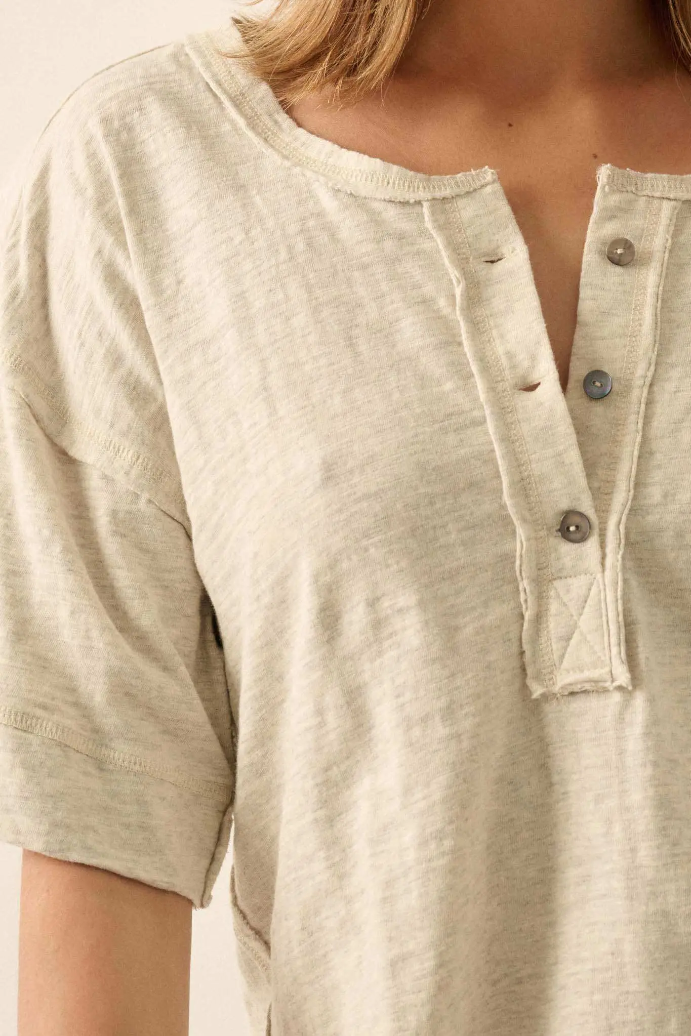 Easy Fit Vintage-Wash Exposed-Seam Henley Tee - Image 6