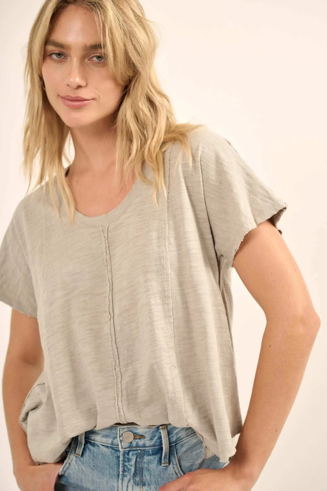Easy Fit Vintage-Wash Slub Cotton Exposed-Seam Tee - Image 12
