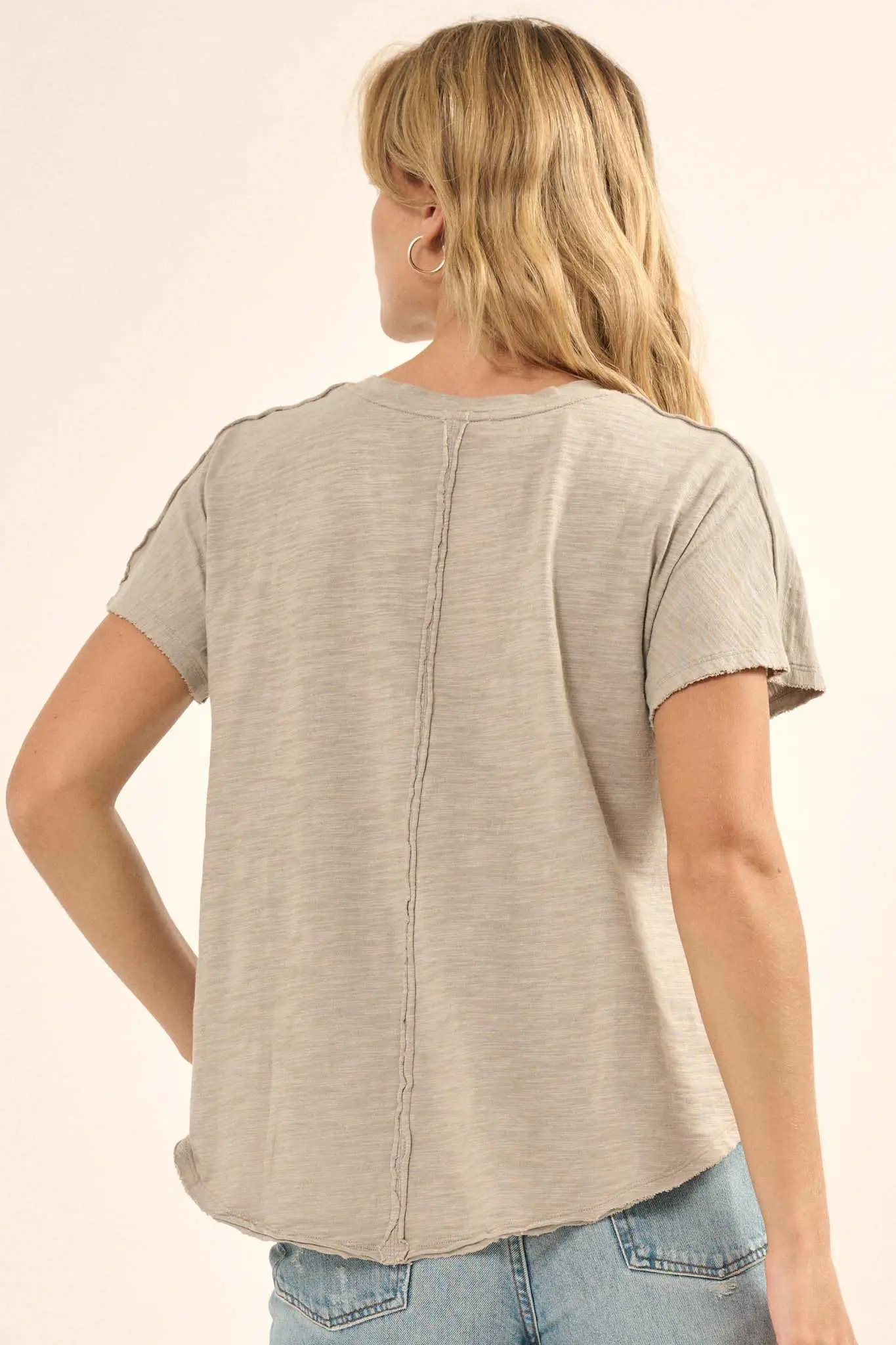 Easy Fit Vintage-Wash Slub Cotton Exposed-Seam Tee - Image 15