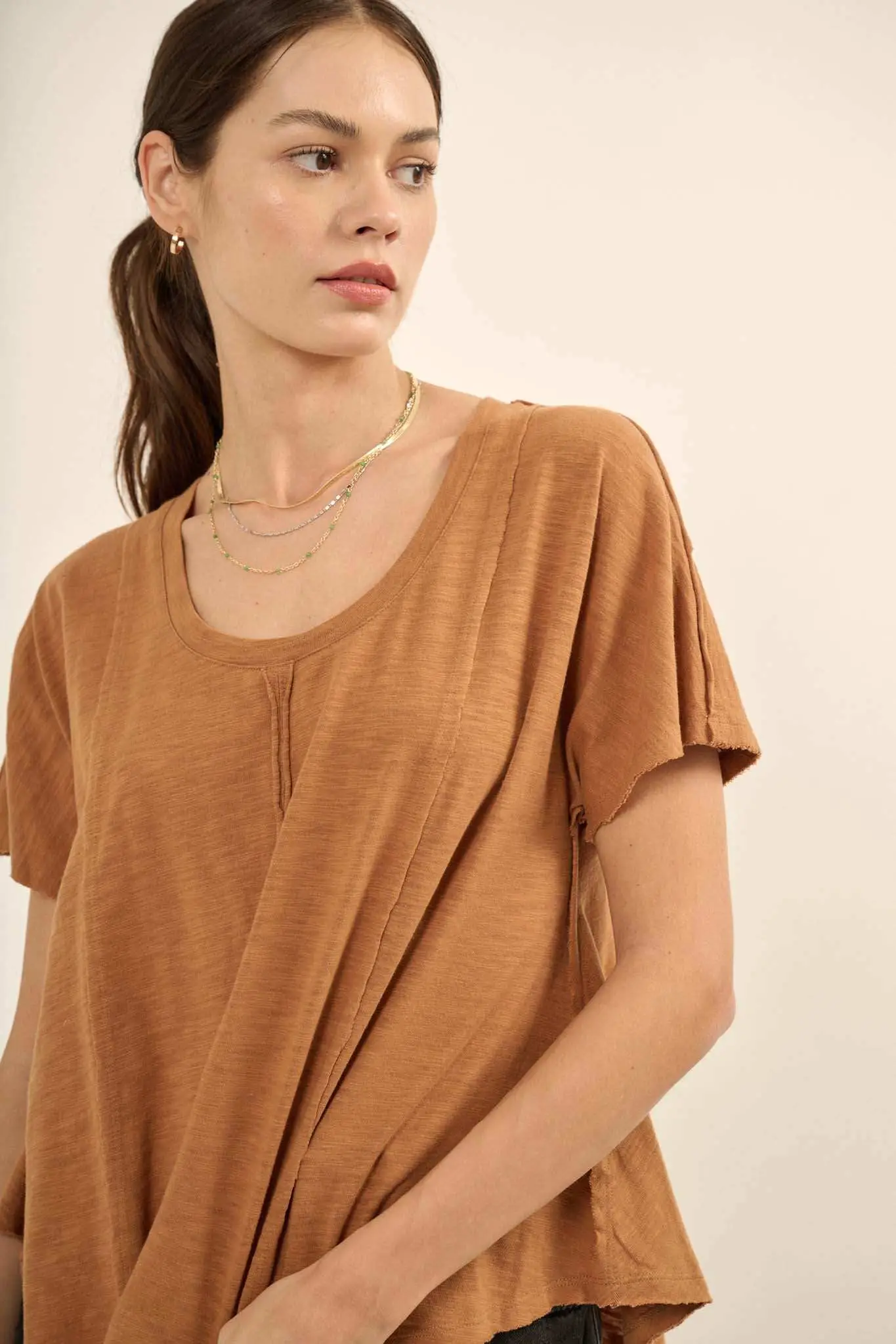 Easy Fit Vintage-Wash Slub Cotton Exposed-Seam Tee - Image 16