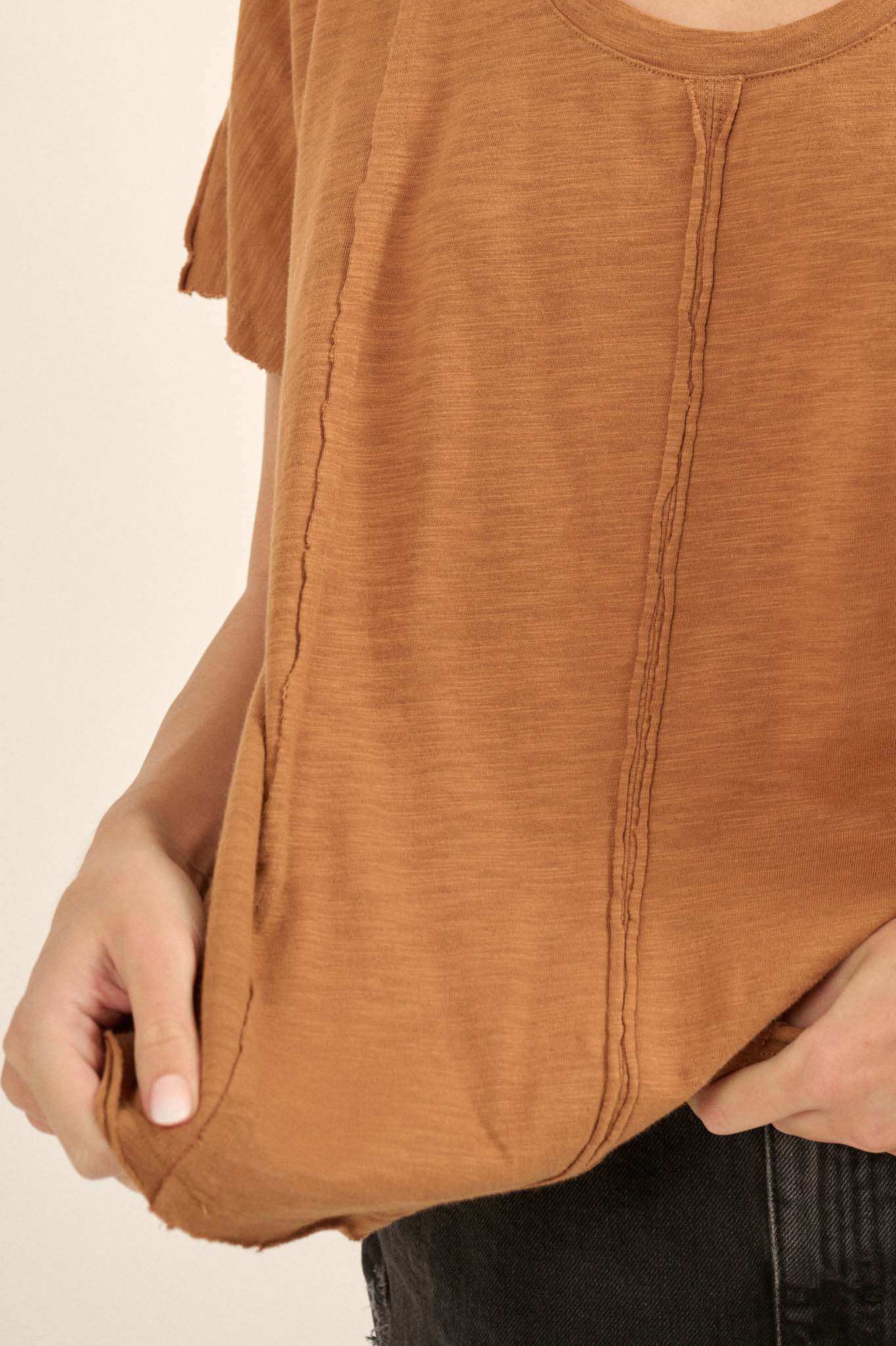 Easy Fit Vintage-Wash Slub Cotton Exposed-Seam Tee - Image 17