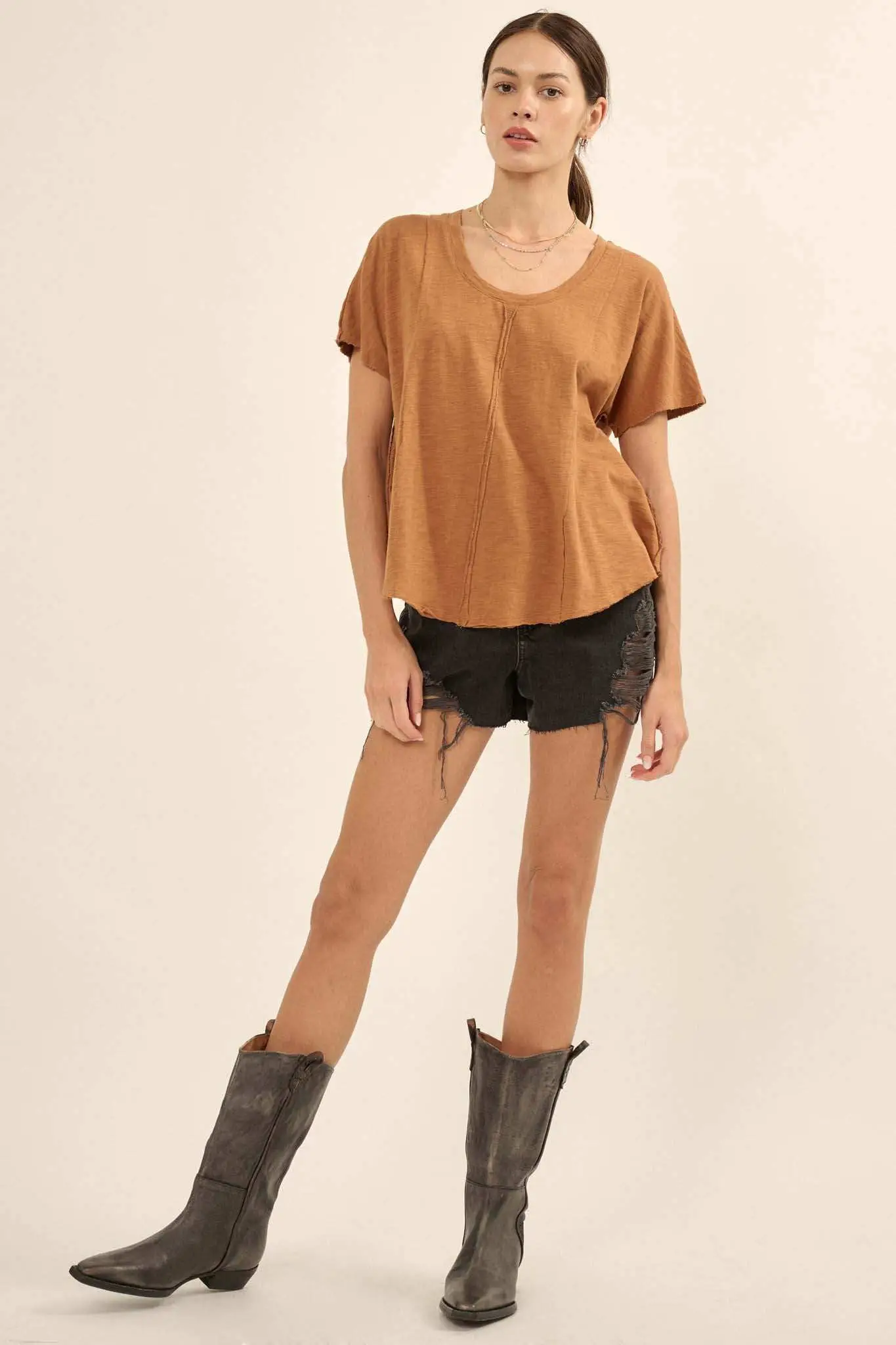 Easy Fit Vintage-Wash Slub Cotton Exposed-Seam Tee - Image 19