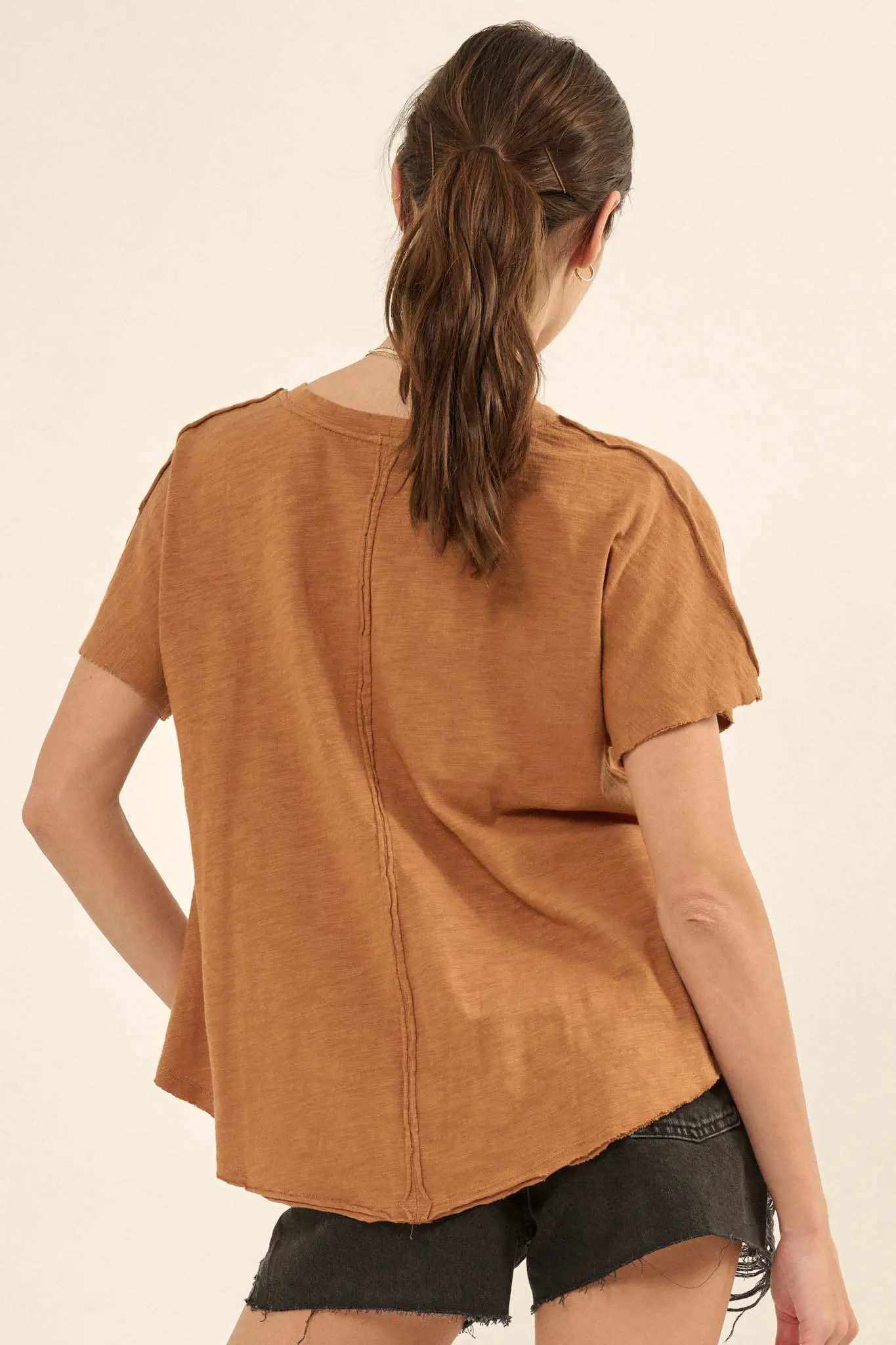 Easy Fit Vintage-Wash Slub Cotton Exposed-Seam Tee - Image 20