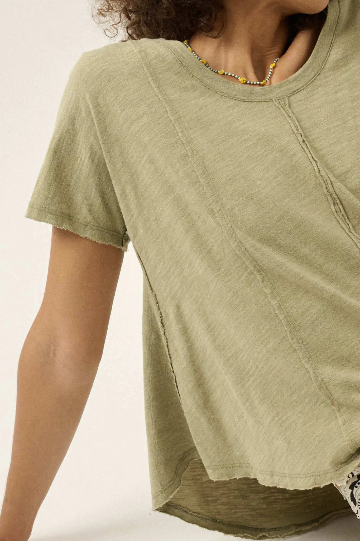 Easy Fit Vintage-Wash Slub Cotton Exposed-Seam Tee - Image 4