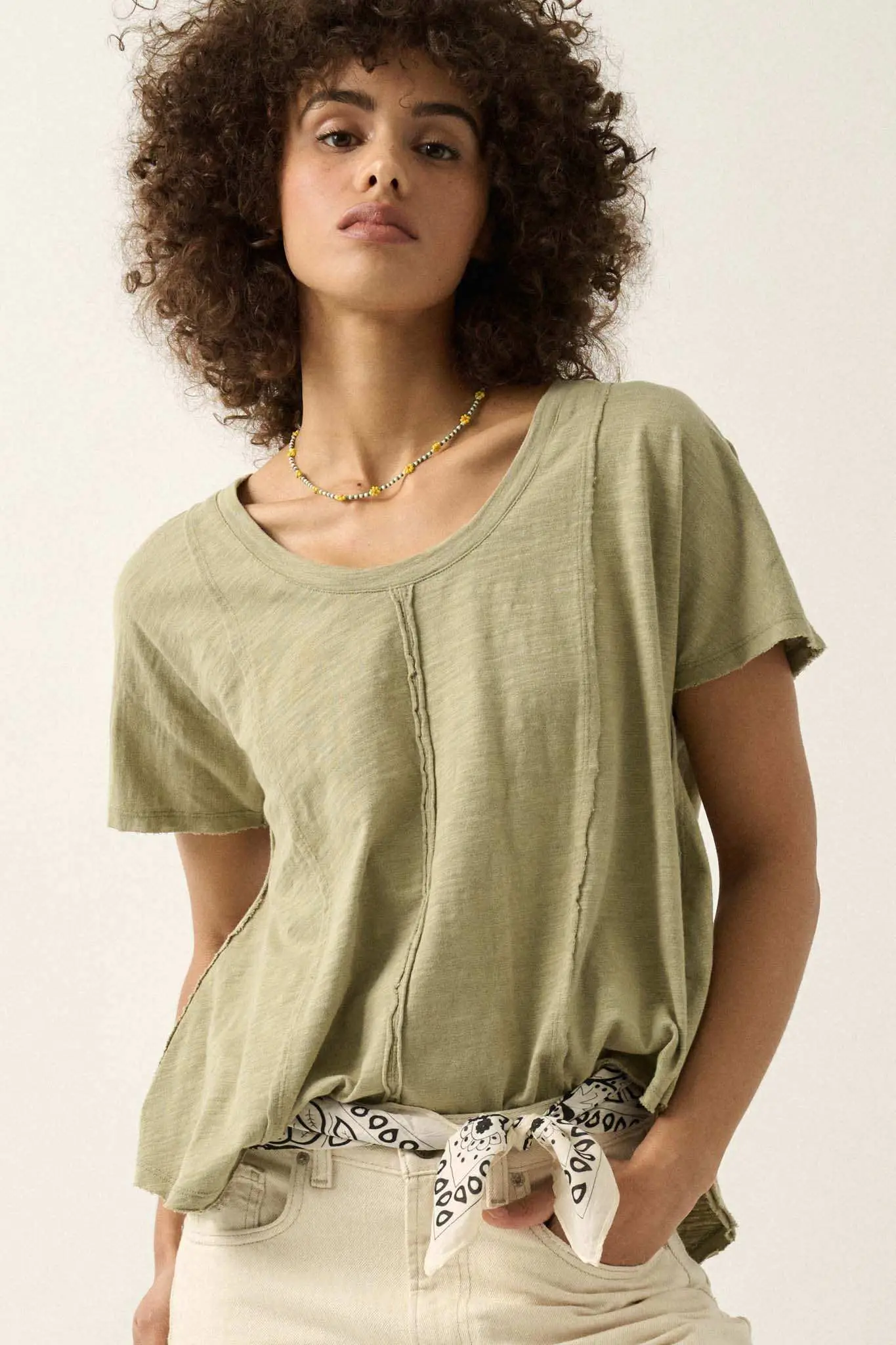 Easy Fit Vintage-Wash Slub Cotton Exposed-Seam Tee - Image 5