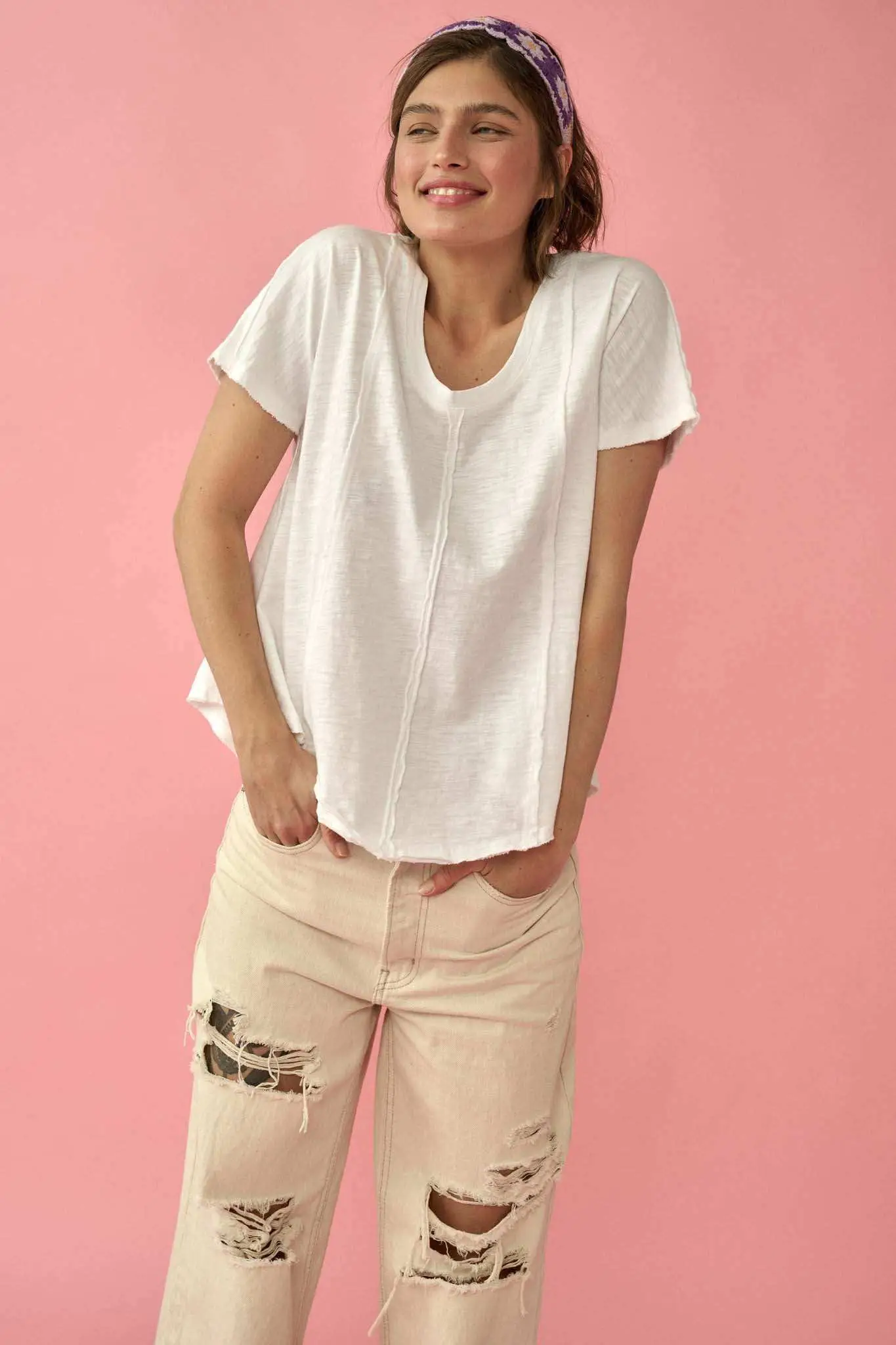 Easy Fit Vintage-Wash Slub Cotton Exposed-Seam Tee - Image 7