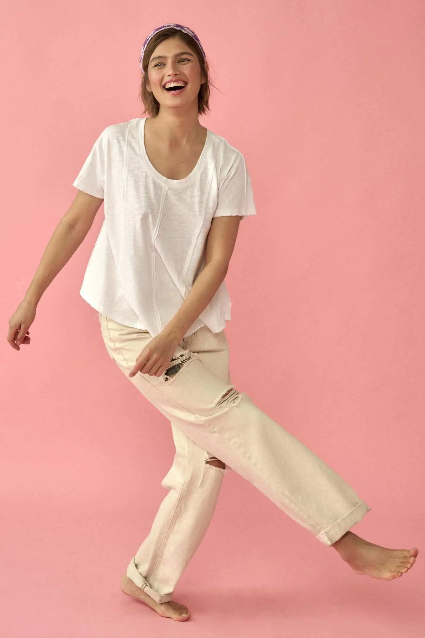 Easy Fit Vintage-Wash Slub Cotton Exposed-Seam Tee - Image 8