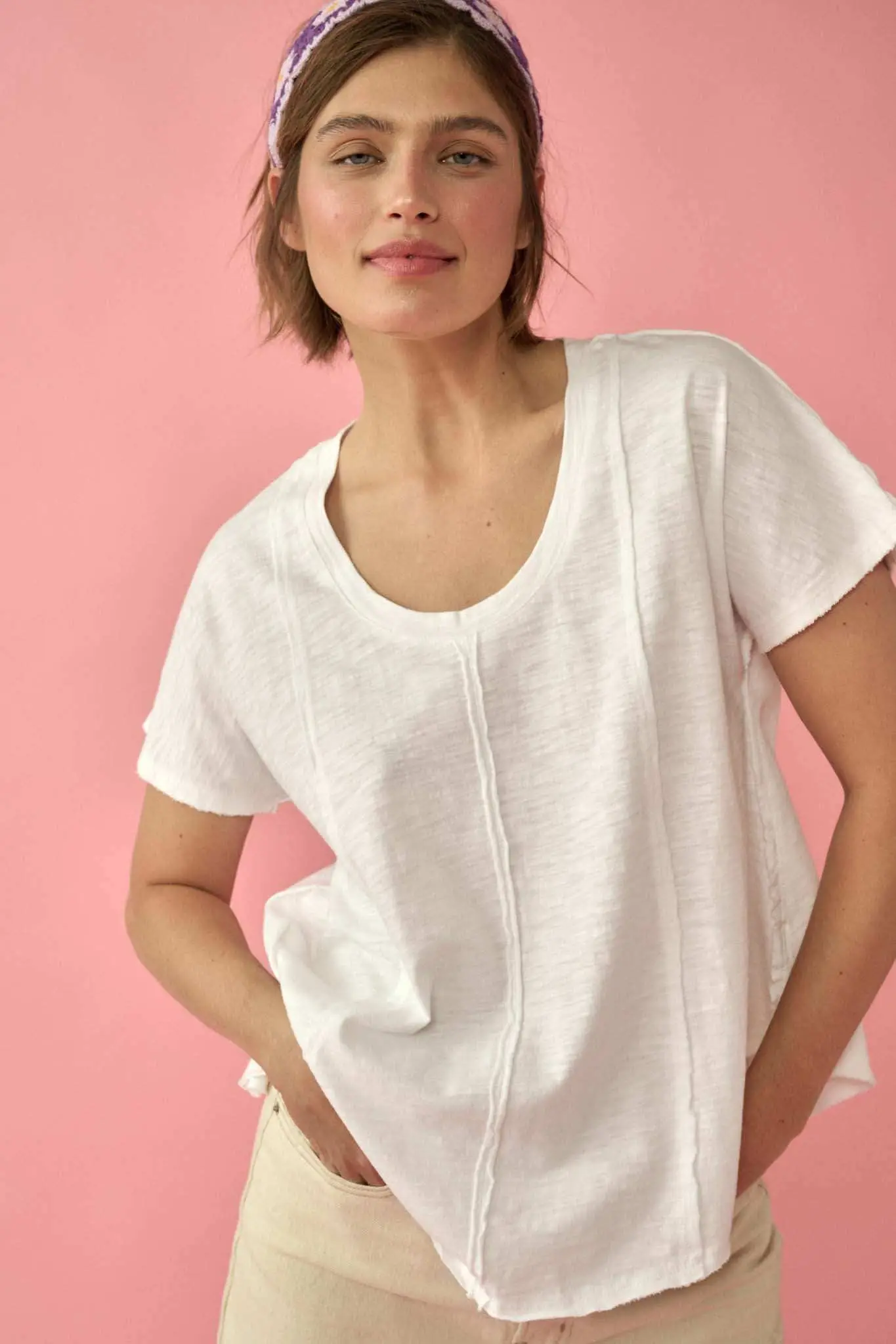 Easy Fit Vintage-Wash Slub Cotton Exposed-Seam Tee - Image 9