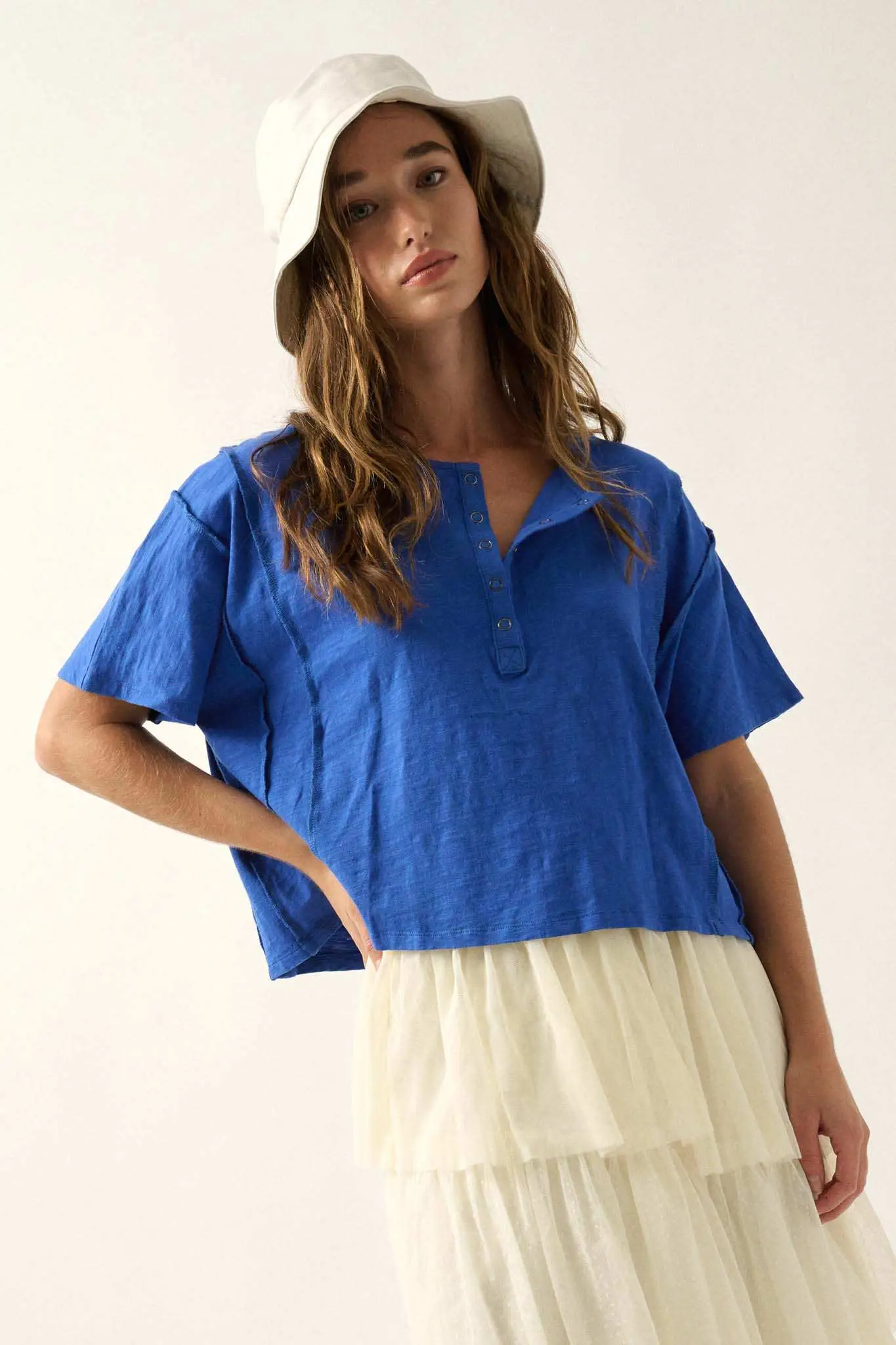 Easy Fit Vintage-Wash Slub Cotton Henley Tee - Image 11