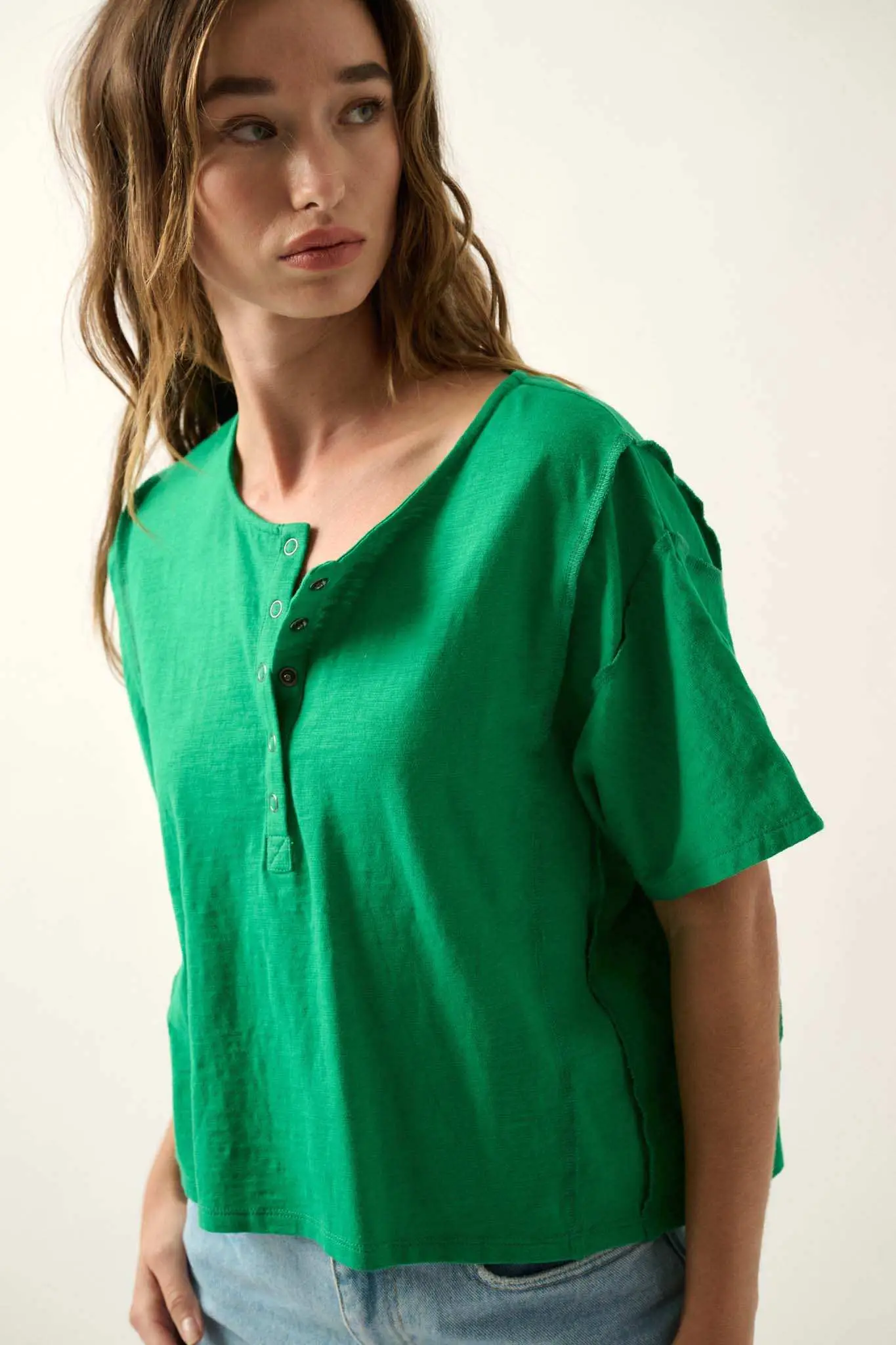 Easy Fit Vintage-Wash Slub Cotton Henley Tee - Image 16