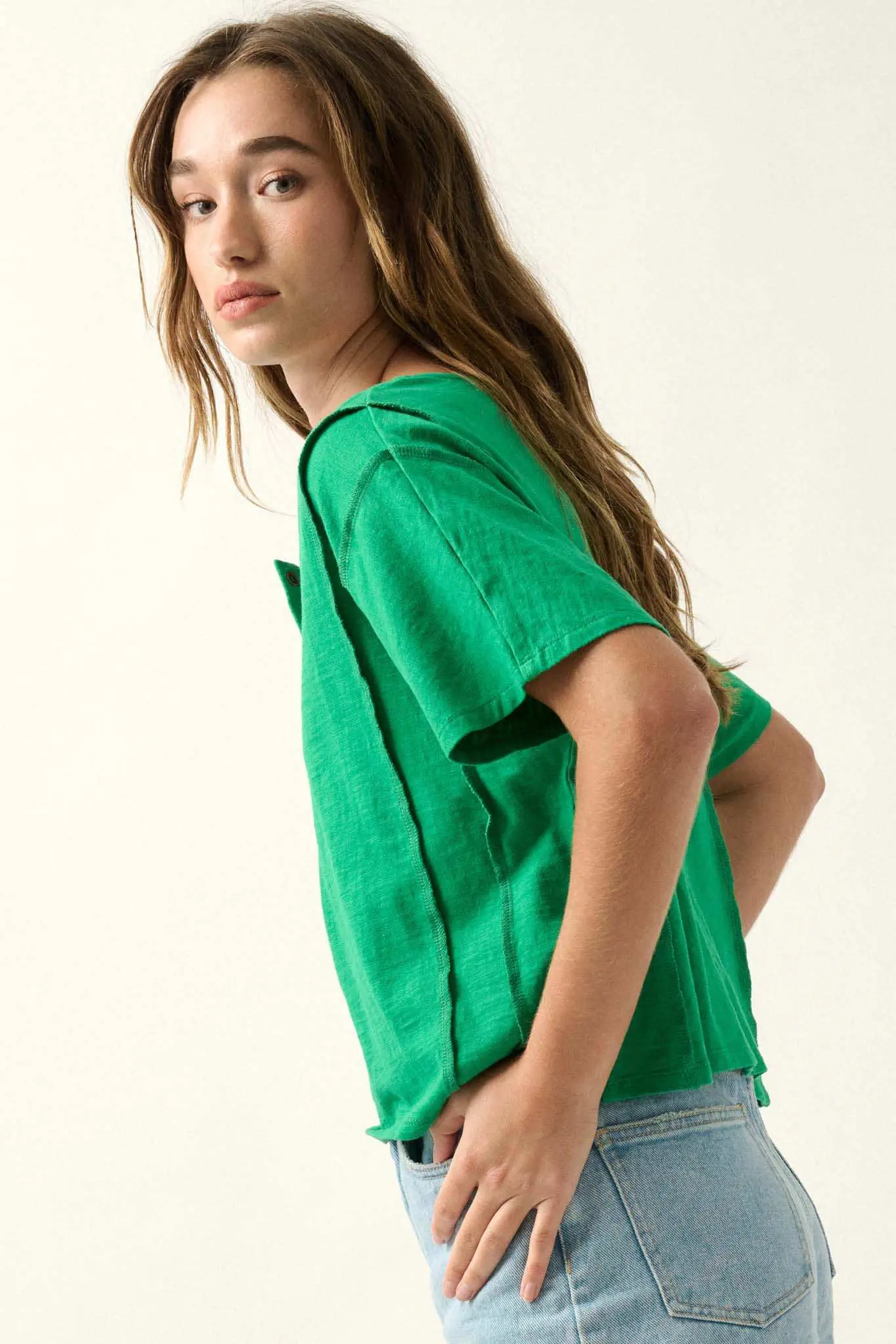 Easy Fit Vintage-Wash Slub Cotton Henley Tee - Image 17