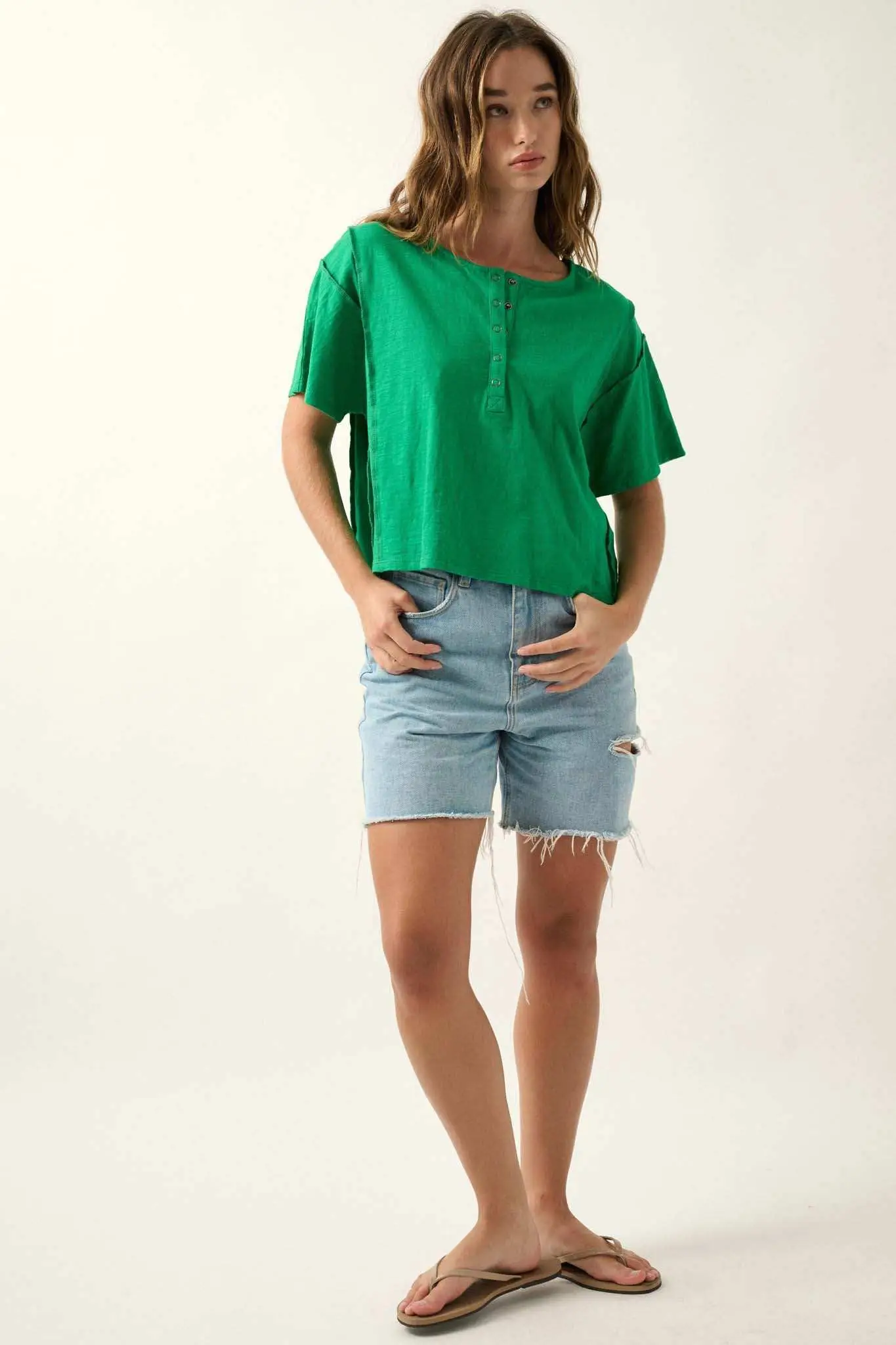 Easy Fit Vintage-Wash Slub Cotton Henley Tee - Image 18