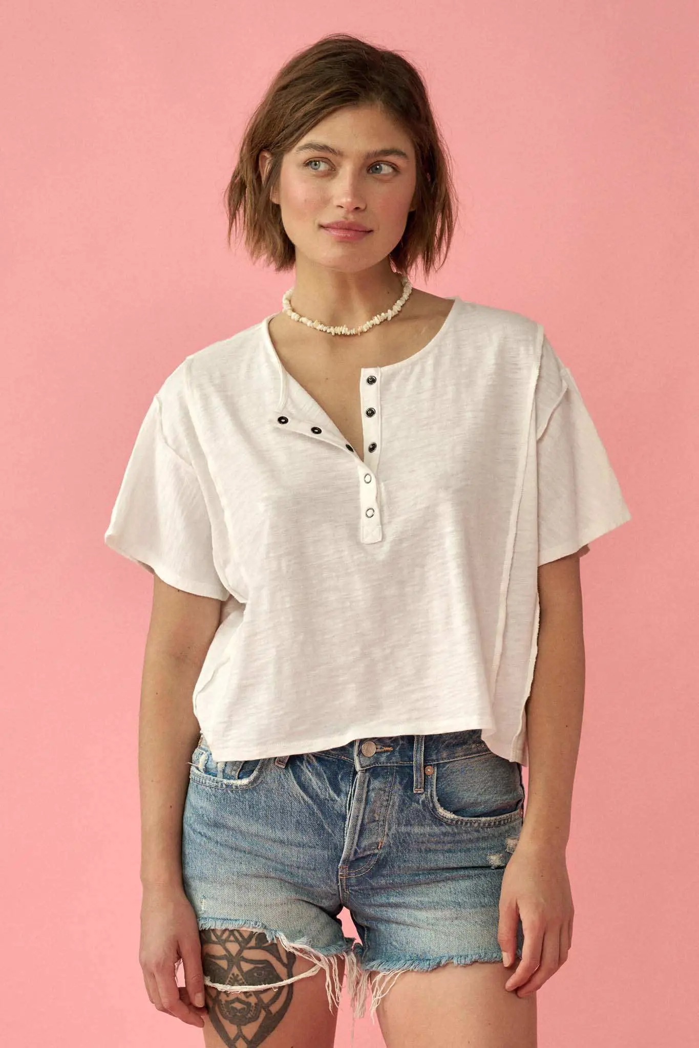 Easy Fit Vintage-Wash Slub Cotton Henley Tee - Image 3