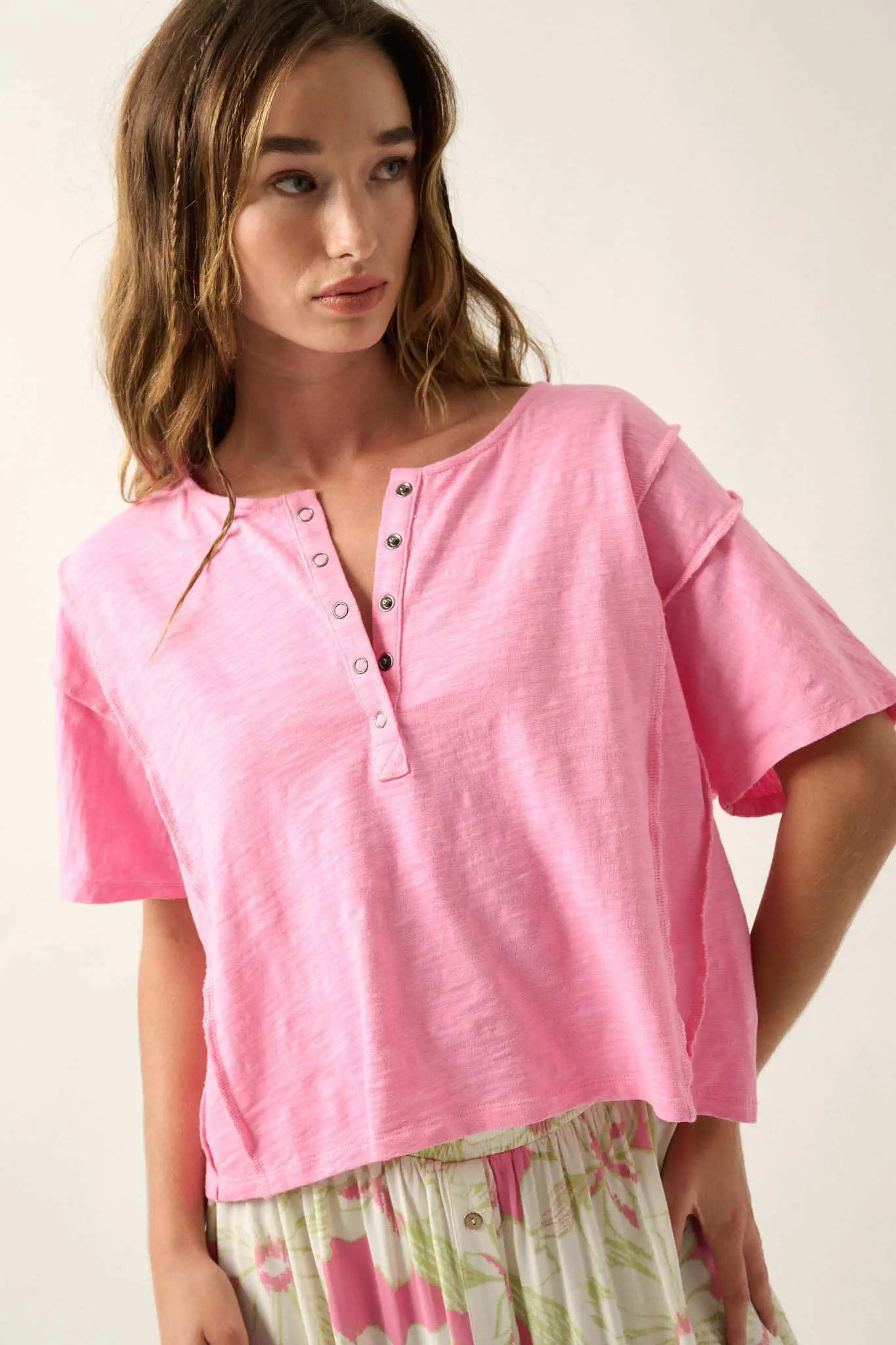 Easy Fit Vintage-Wash Slub Cotton Henley Tee - Image 6