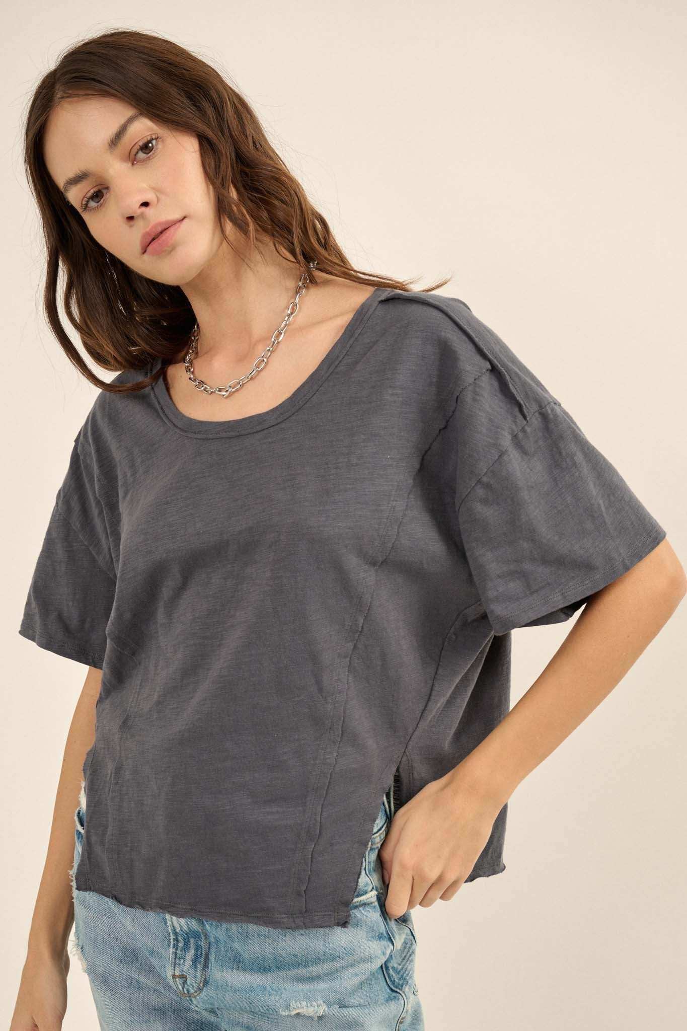 Easy Fit Vintage-Wash Slub Cotton Split-Hem Tee - Image 11