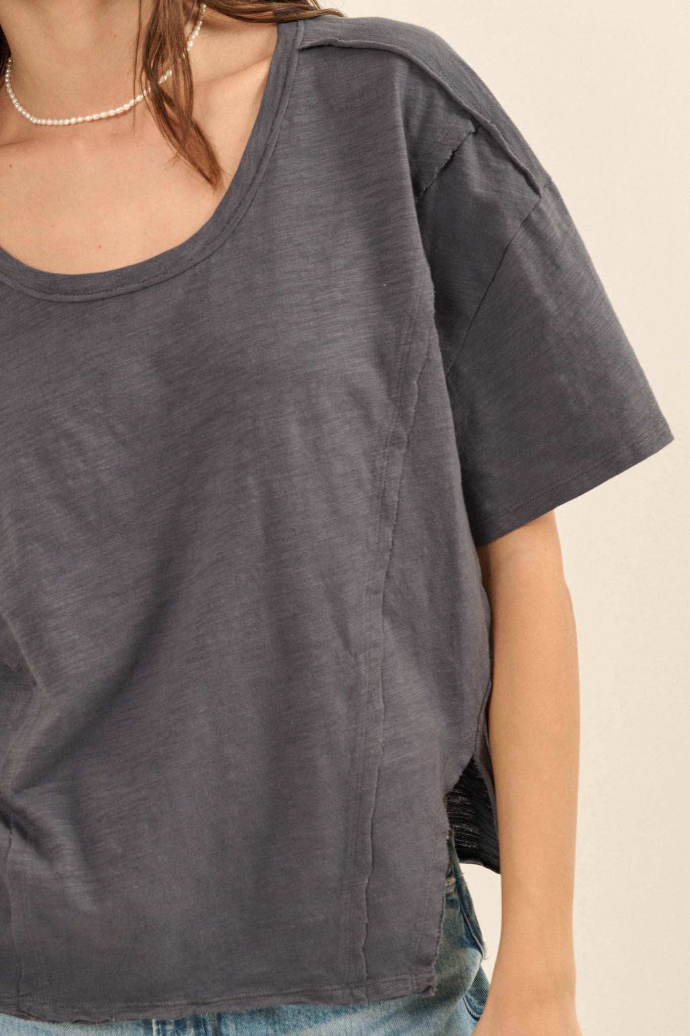 Easy Fit Vintage-Wash Slub Cotton Split-Hem Tee - Image 12