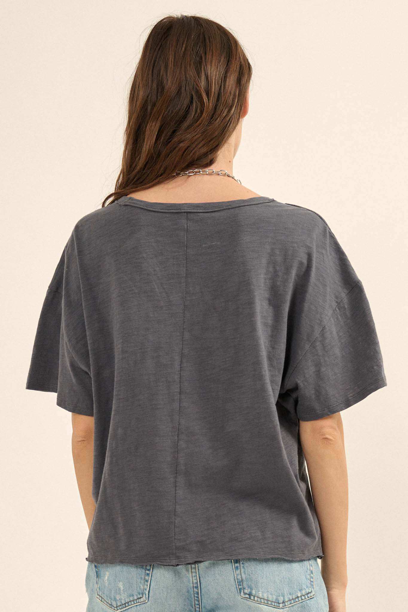 Easy Fit Vintage-Wash Slub Cotton Split-Hem Tee - Image 15