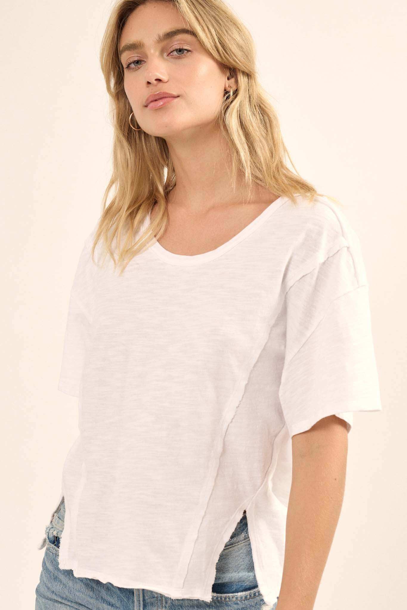 Easy Fit Vintage-Wash Slub Cotton Split-Hem Tee - Image 16