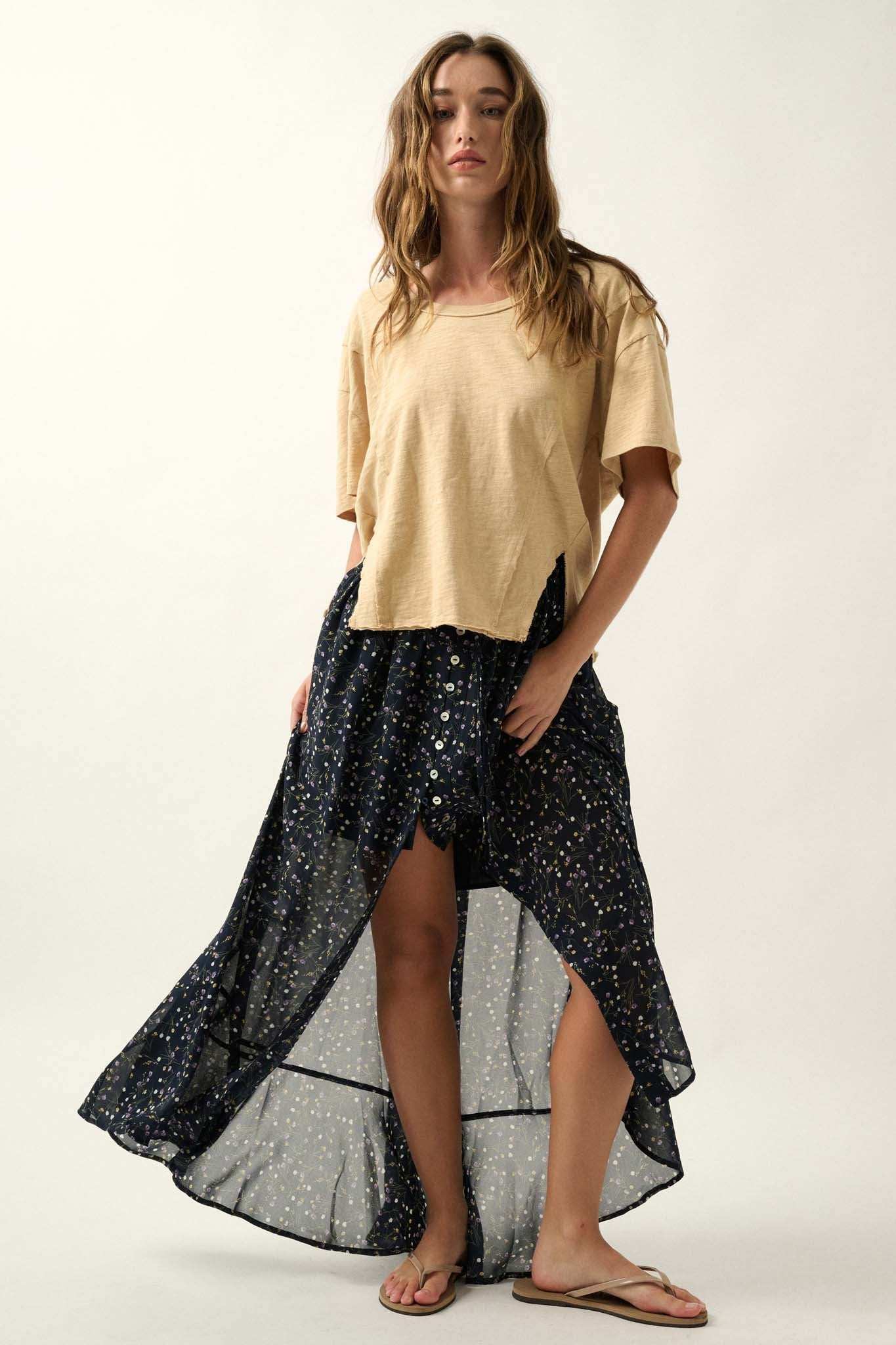 Easy Fit Vintage-Wash Slub Cotton Split-Hem Tee - Image 22