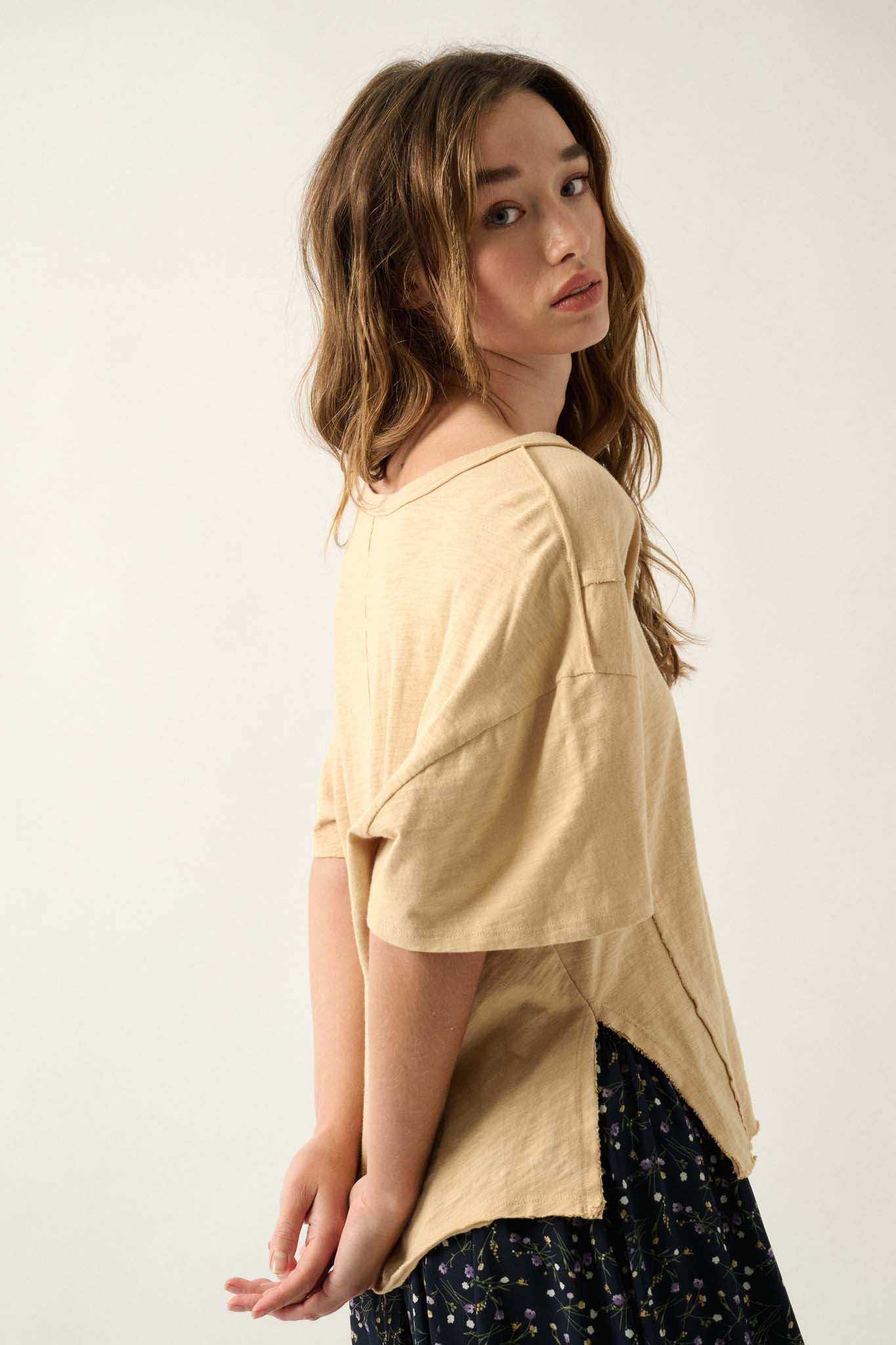 Easy Fit Vintage-Wash Slub Cotton Split-Hem Tee - Image 24