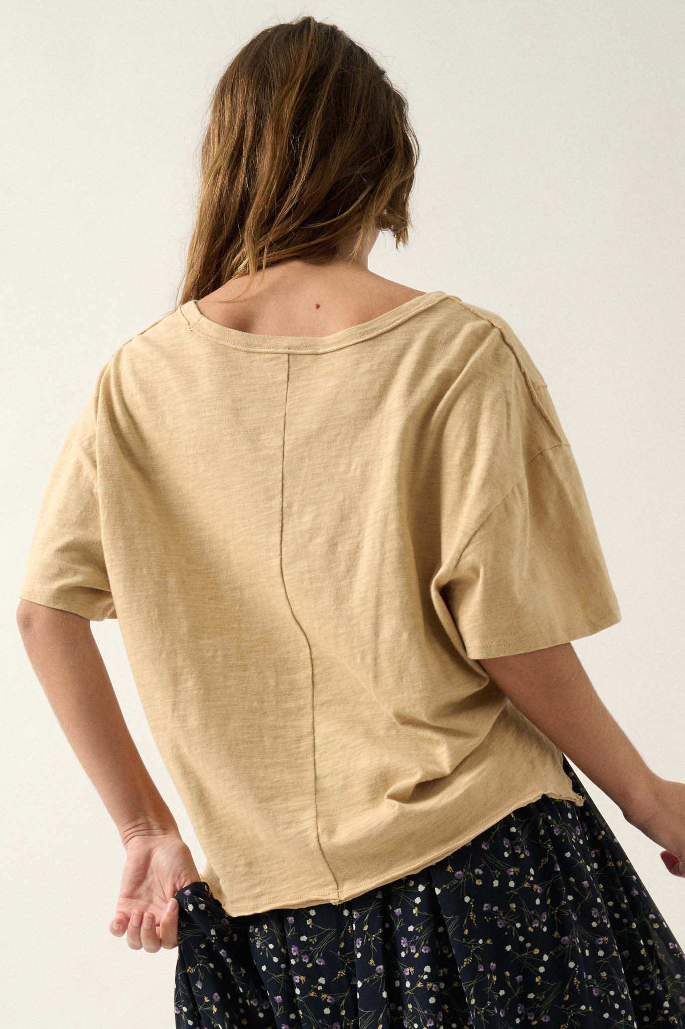 Easy Fit Vintage-Wash Slub Cotton Split-Hem Tee - Image 25