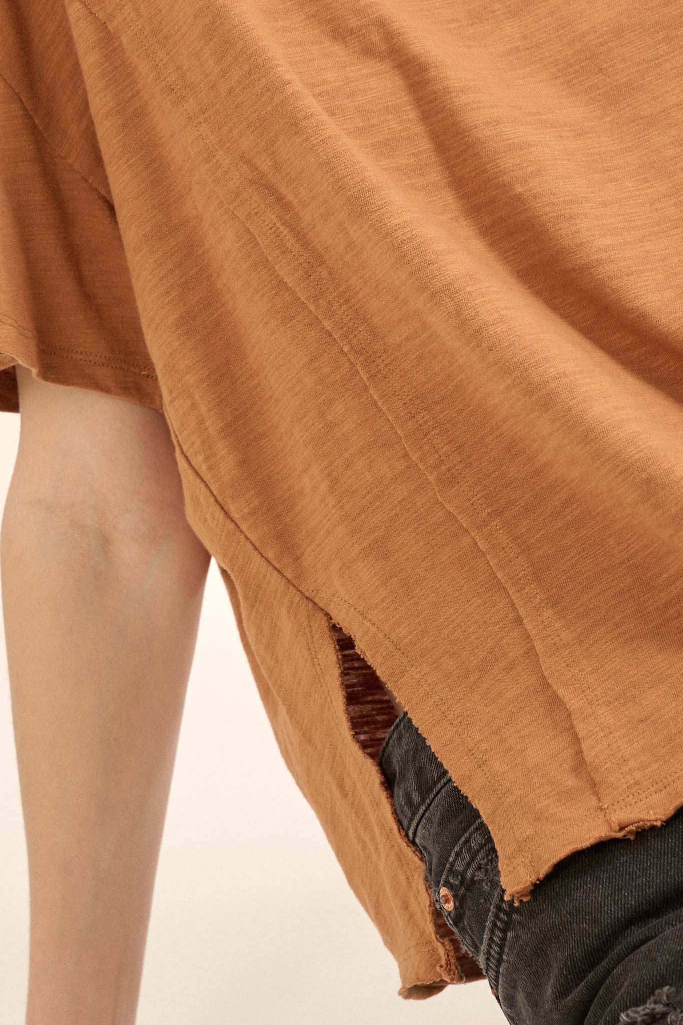 Easy Fit Vintage-Wash Slub Cotton Split-Hem Tee - Image 27