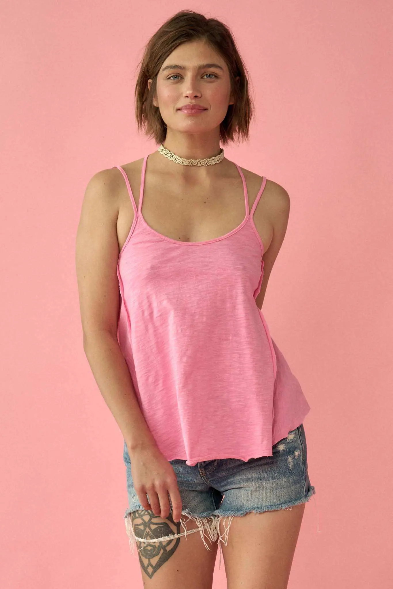 Easy Fit Vintage-Wash Slub Cotton Strappy Tank Top - Image 7