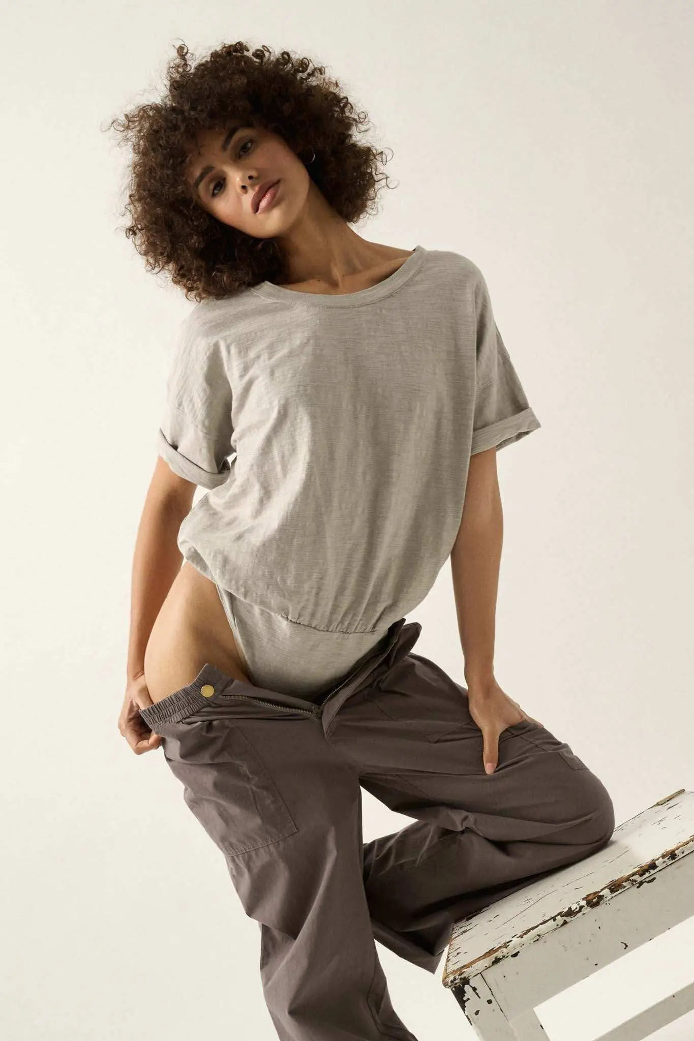 Easy Fit Vintage-Wash Slub Cotton T-Shirt Bodysuit - Image 3