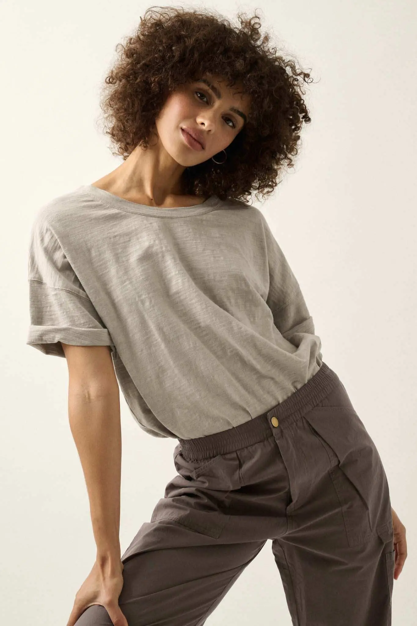 Easy Fit Vintage-Wash Slub Cotton T-Shirt Bodysuit - Image 5