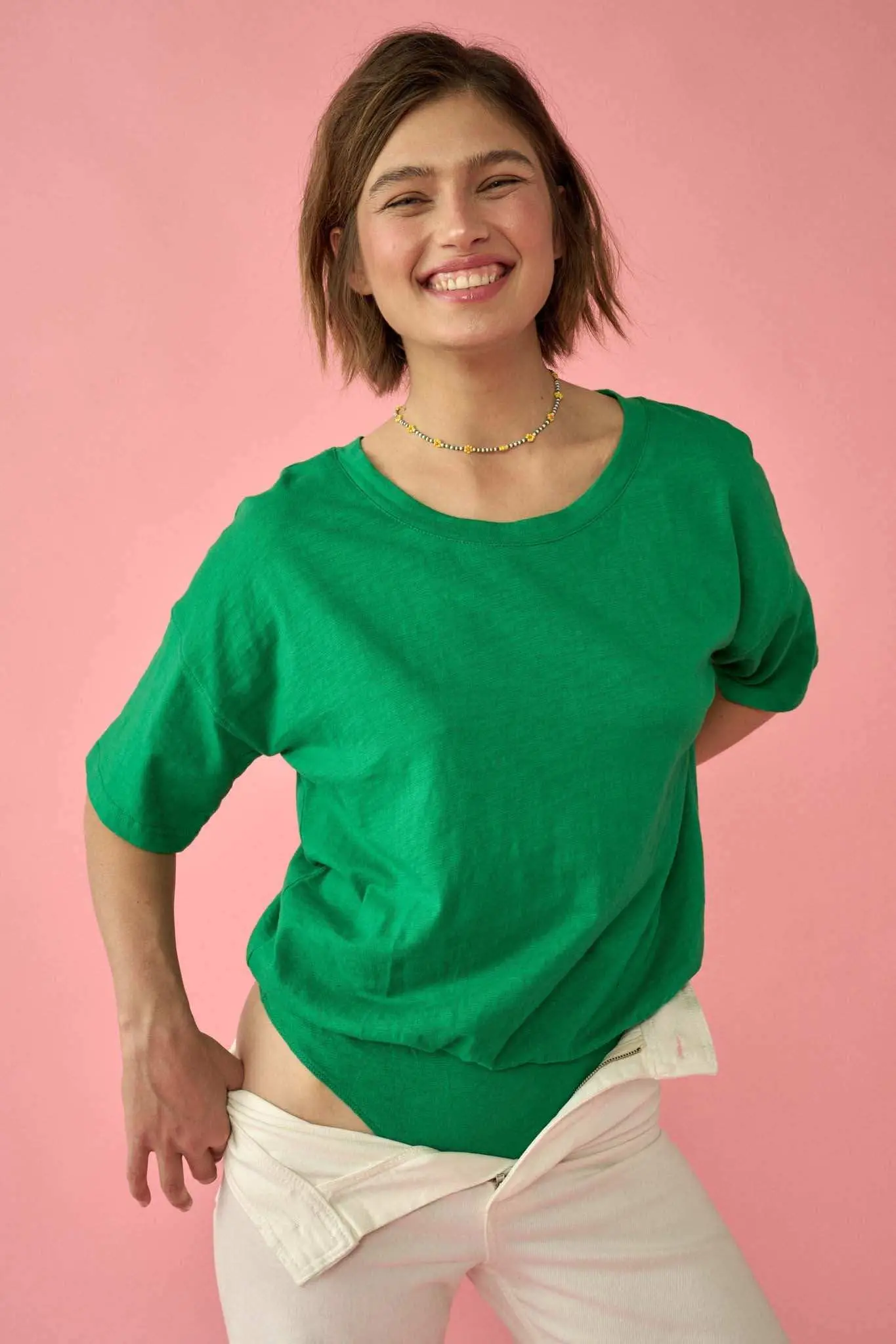Easy Fit Vintage-Wash Slub Cotton T-Shirt Bodysuit - Image 9