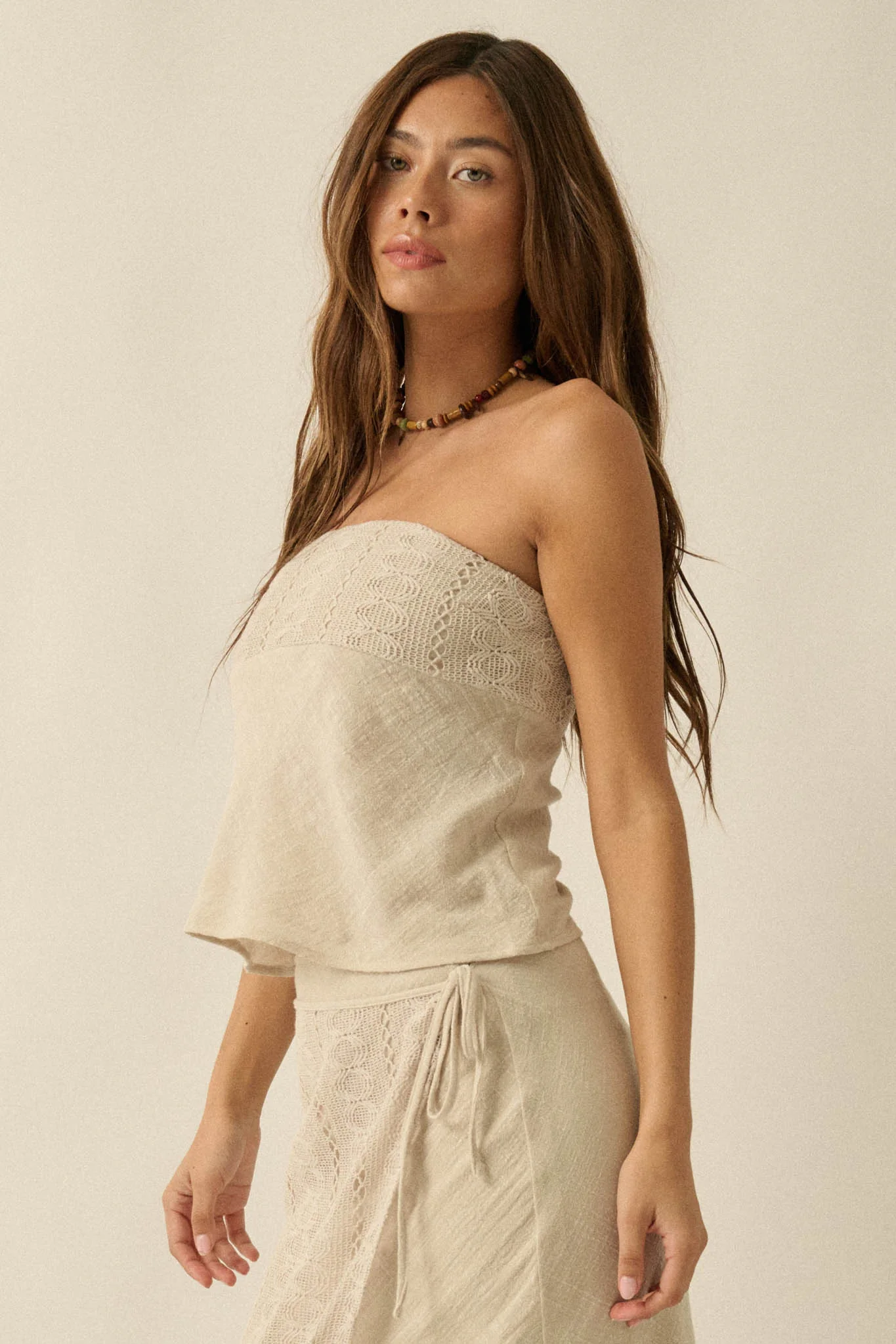 Easy Going Cotton Gauze and Lace Strapless Top - Image 11