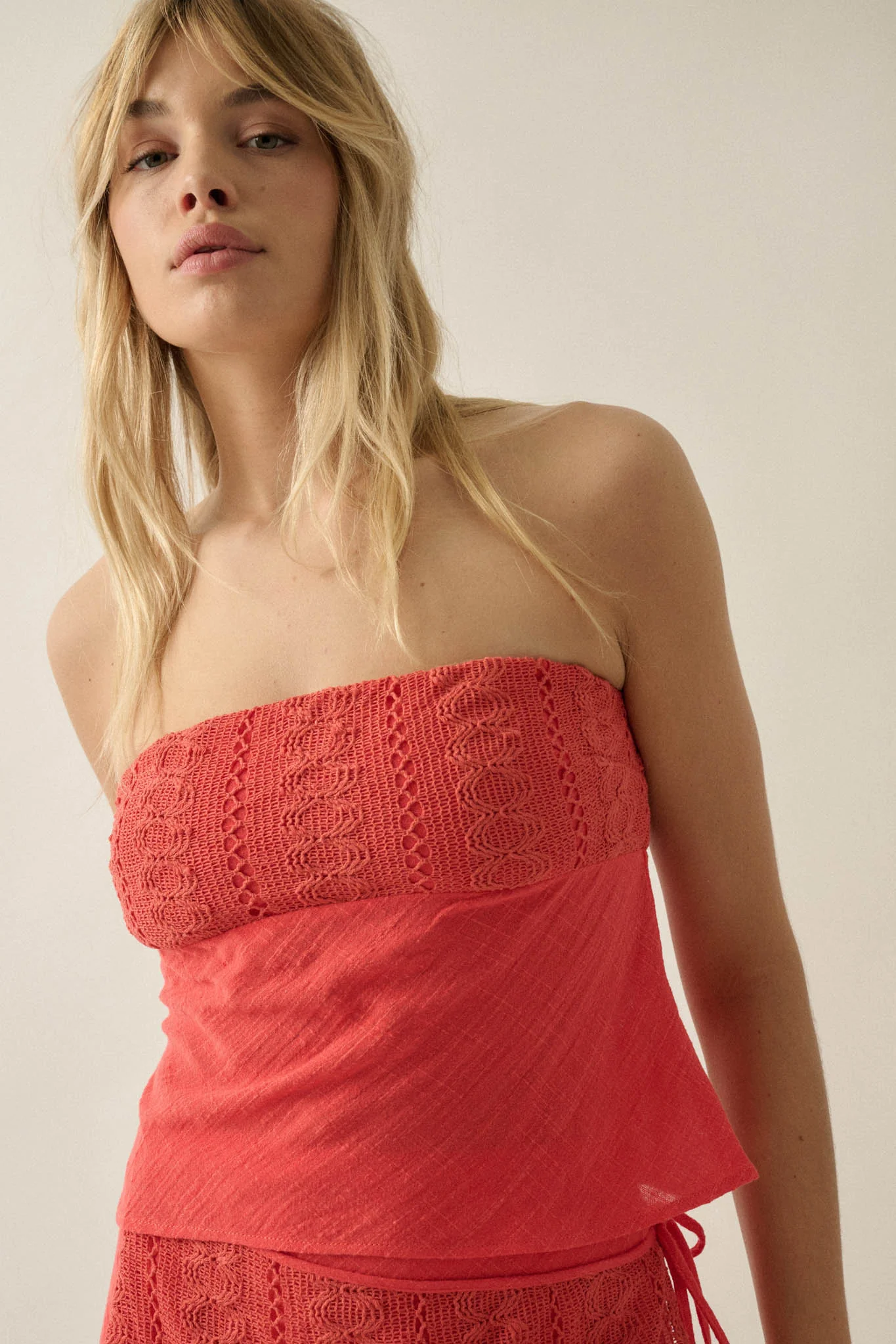 Easy Going Cotton Gauze and Lace Strapless Top - Image 5
