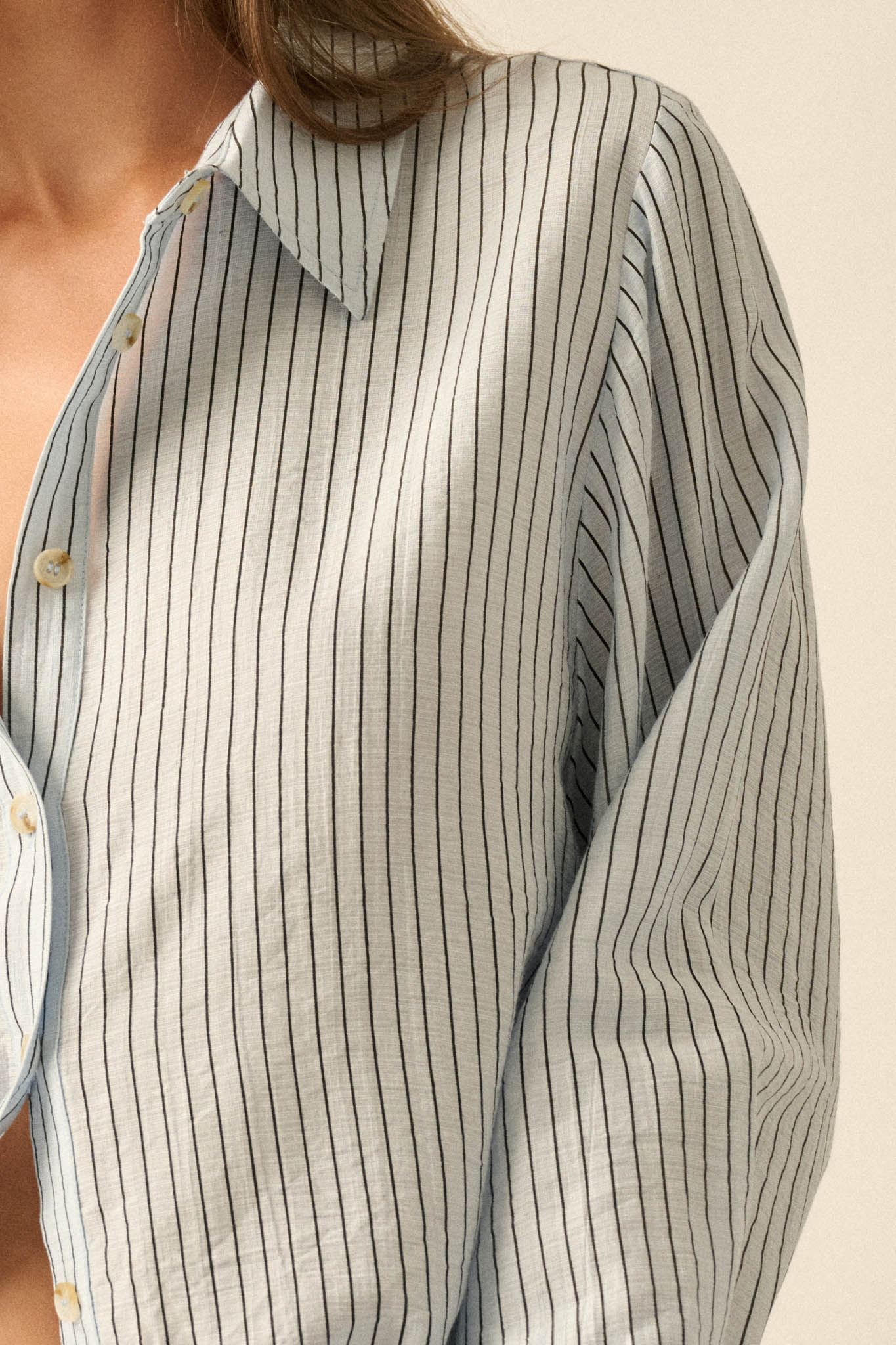 Easy Morning Pinstripe Oversize Button-Up Shirt - Image 4